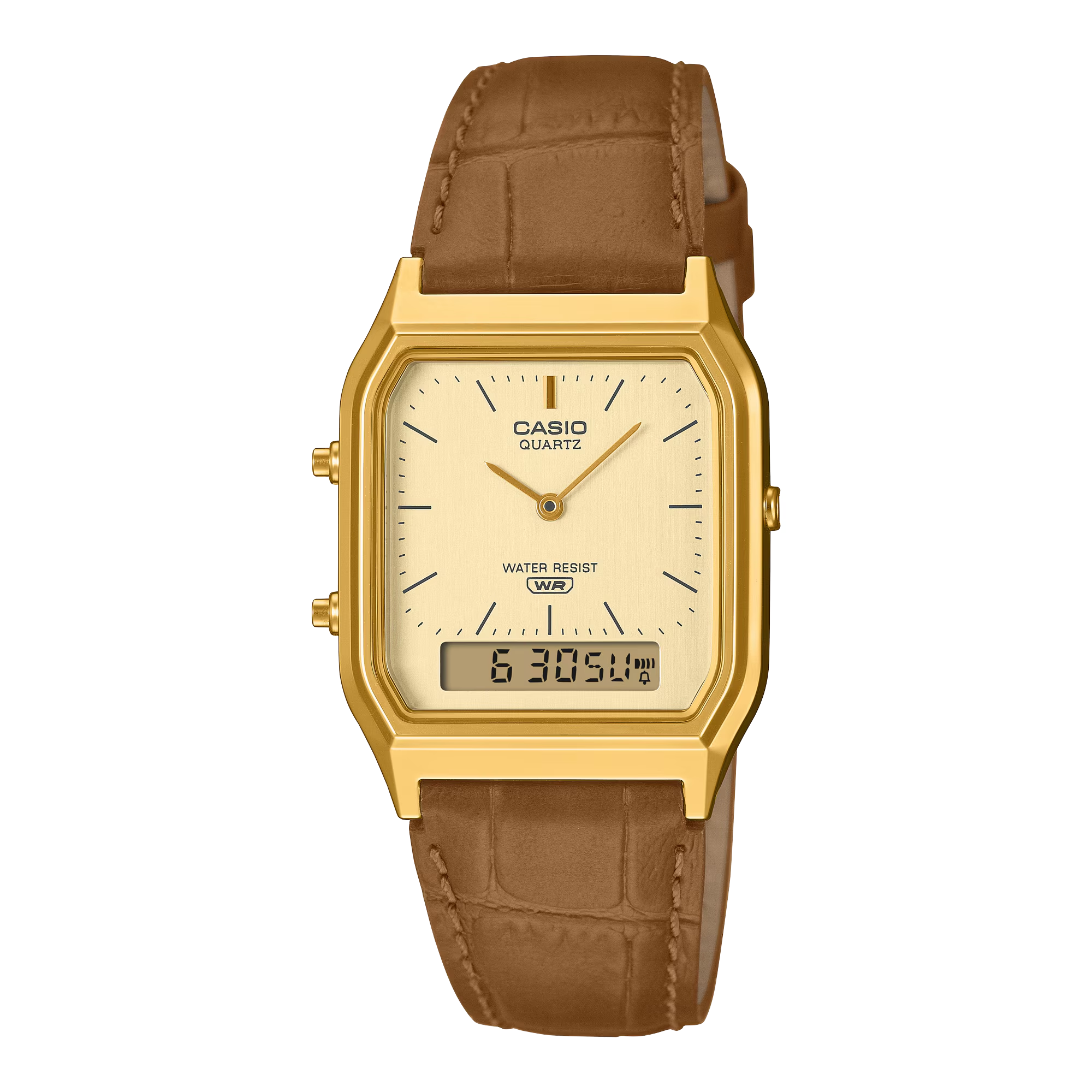 Verwen je liefde voor vintage-ge&iuml;nspireerde stijl met een analoog-digitaal horloge met een compacte, hoekige wijzerplaat. 

Het horloge is gebaseerd op de populaire AQ-230 en heeft een elegante, verfijnde uitstraling en is praktisch in gebruik met waterbestendigheid voor dagelijks gebruik, stopwatch, alarm en andere functies. Het klassieke reli&euml;fontwerp van de band voegt een tijdloos tintje toe. 

Geniet van de verfijning die voortkomt uit doordachte aandacht voor kleine details en de speciale charme die frisse kleuropties bieden.