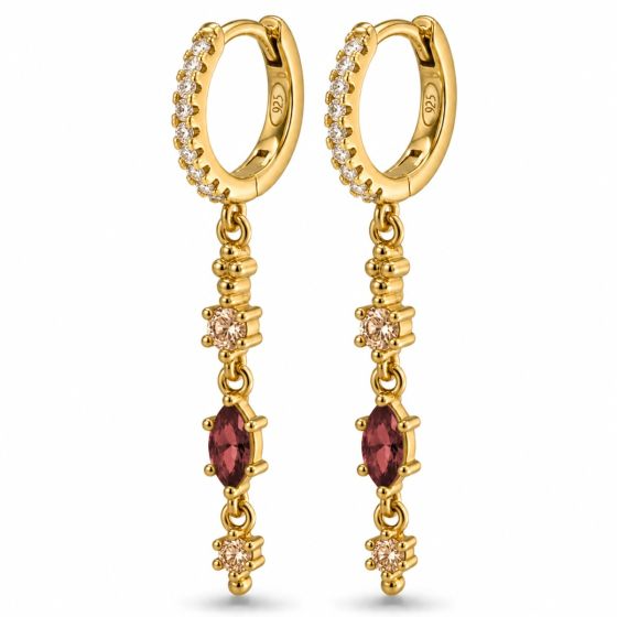 Karma Jewelry Hinged Hoops Zirconia Long Oval Wine Red Goldplated