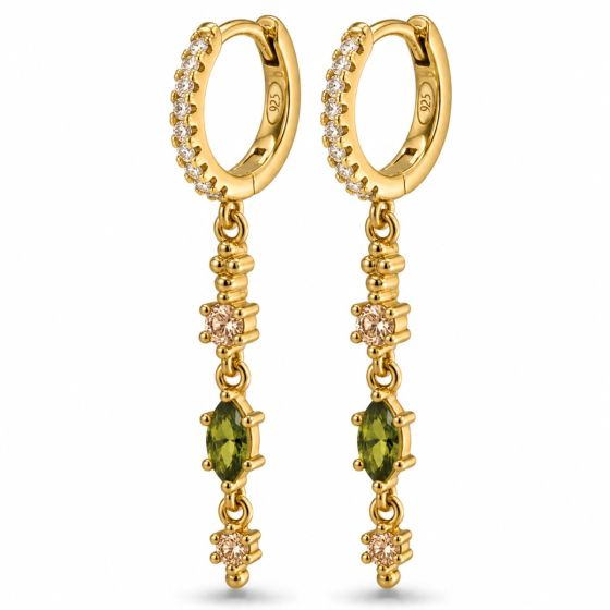 Karma Jewelry Hinged Hoops Zirconia Long Oval Olive Green Goldplated