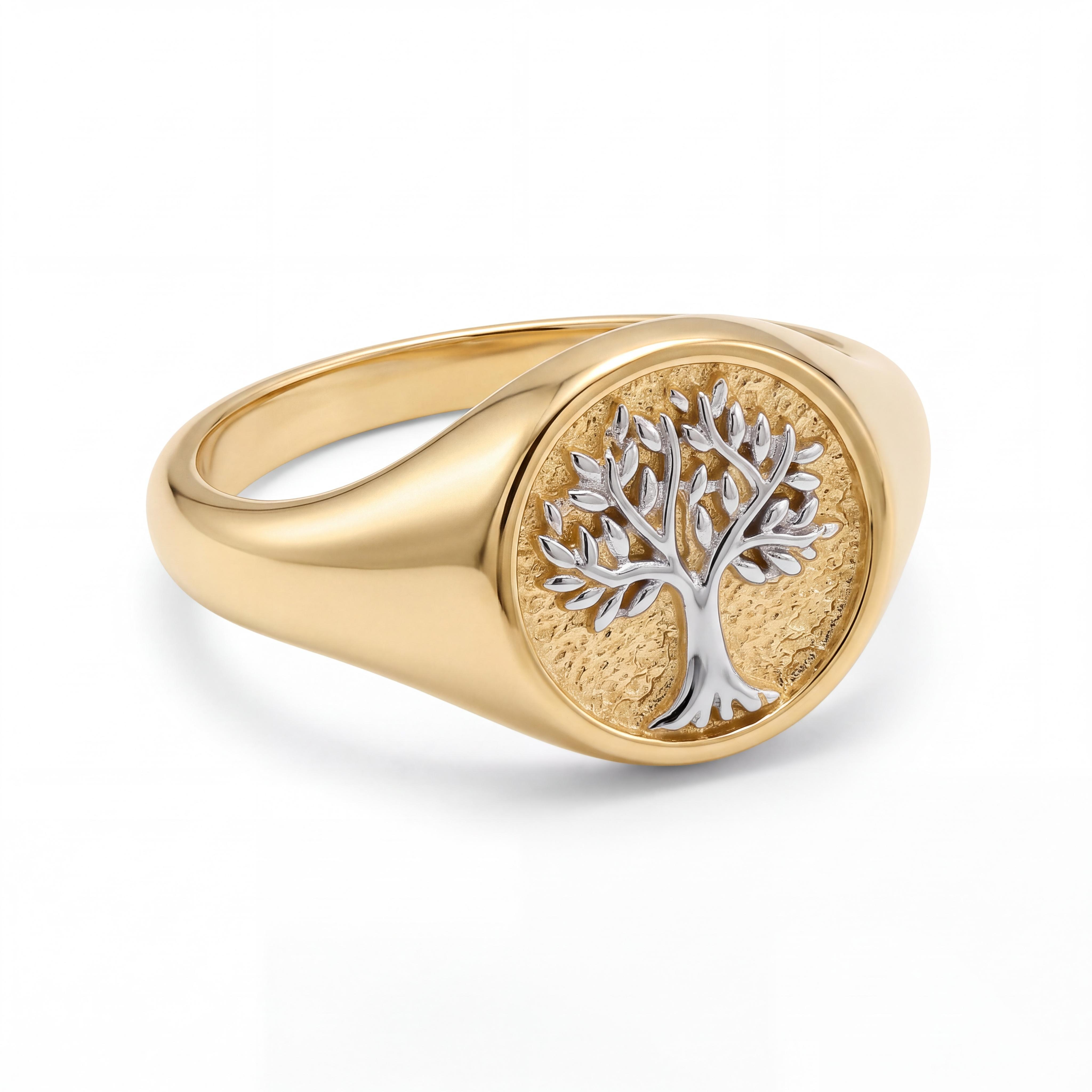 De 14K Gouden Ring Tree Of Life Levensboom van Juwelier Rijk in Amsterdam straalt elegantie uit. Draag hem als statementstuk op zichzelf of combineer met andere sieraden voor een modieuze look. Perfect voor elke gelegenheid!
