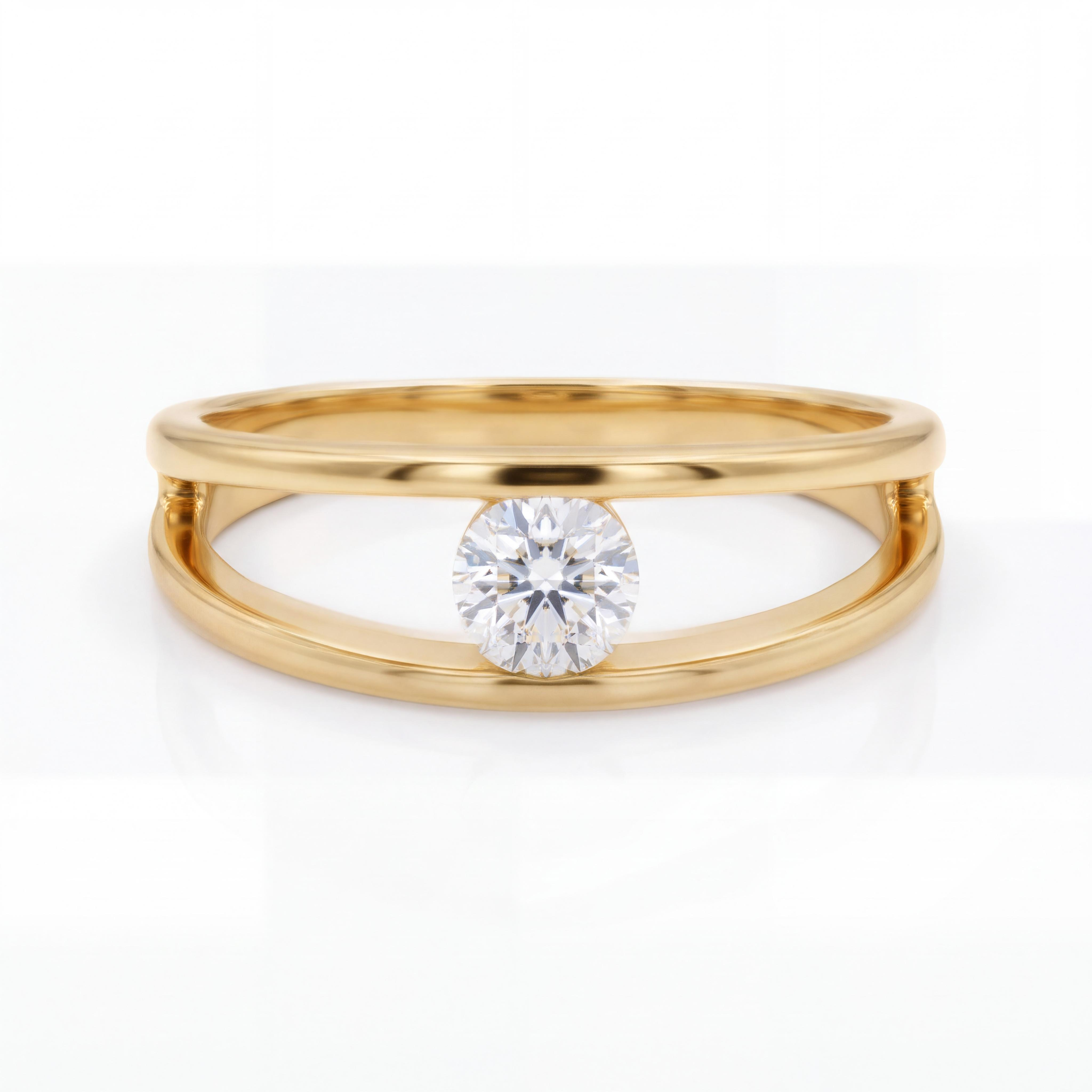 De 14K Gouden Solitaire Ring met Dubbele Band van Juwelier Rijk in Amsterdam, modelnummer SK24926-13, is een verfijnde gouden ring van 14-karaats met een gewicht van 2,5 gram en maat 54. Deze nieuwe gouden ring is perfect voor speciale gelegenheden en dagelijkse elegantie. Combineer met andere gouden accessoires voor een stralende look. Ideaal als verlovingsring.