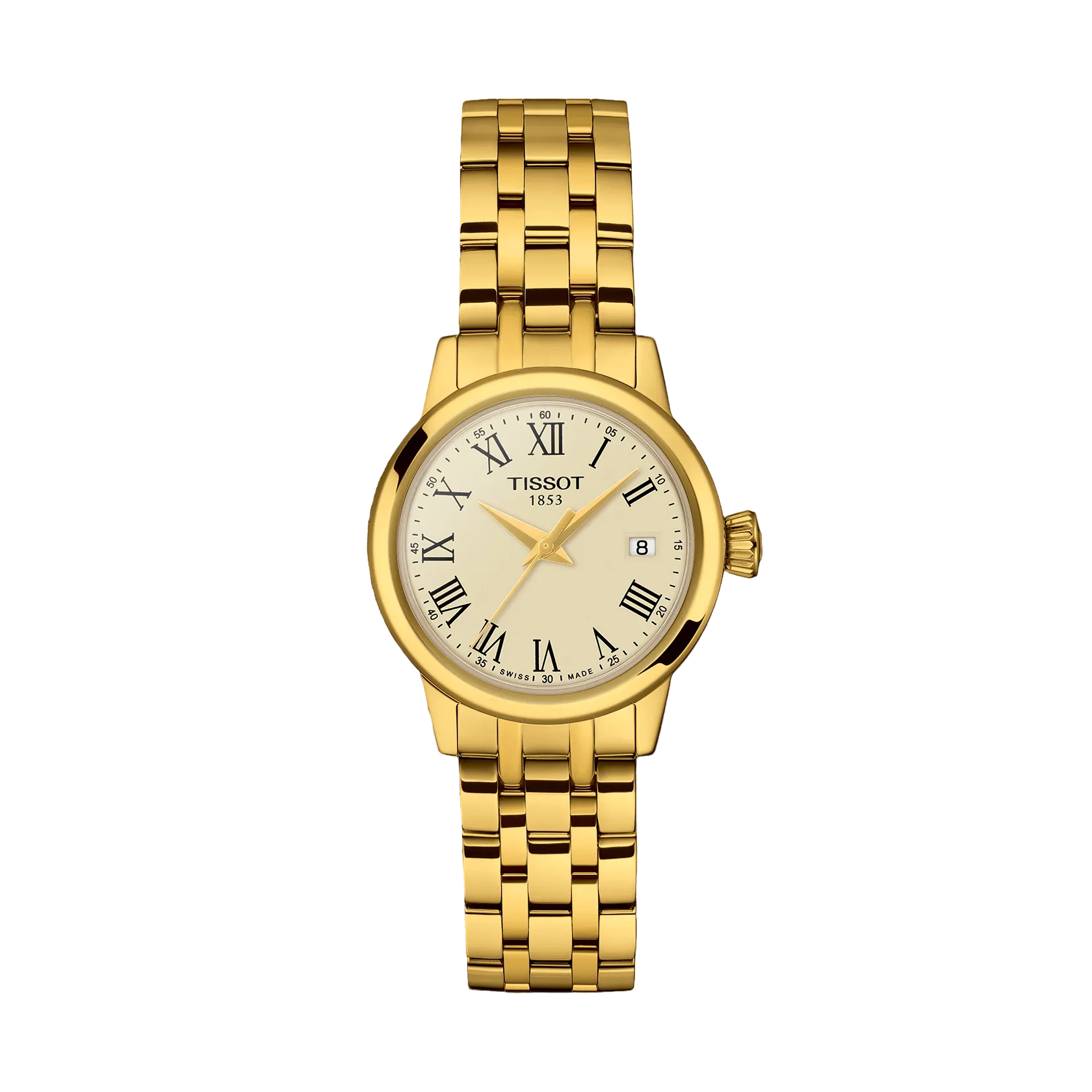 De Tissot Classic Dream T1292103326300 is een elegante dameshorloge met een goudkleurige ronde kast van roestvrij staal en een bijpassende band. Met Zwitserse quartz-uurwerk, saffierglas, analoge wijzerplaat met Romeinse cijfers en datumaanduiding. Perfect voor dagelijks gebruik en speciale gelegenheden. Waterbestendig tot 5 ATM. Draag het met zowel casual als formele outfits.