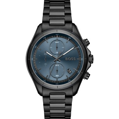 chrono-zwart pvd stalen armband-zwart pvd stalen kast-blauw wijzerplaat-datum- 42mm-10atm