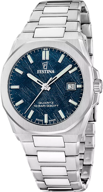 Heren uurwerk festina swiss met saffier glas en blauwe wijzerplaat