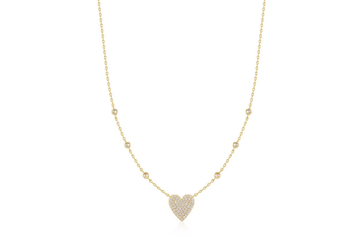Ania Haie zilver verguld collier Wanderer Gold Pave Heart with Bezel