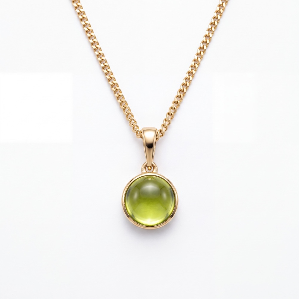 Breng een frisse, levendige kleur tot je sieradencollectie met dit prachtige 14 karaat geelgouden collier, exclusief verkrijgbaar bij Juwelier Rijk in Amsterdam. De blikvanger van dit sieraad is een schitterende, bol geslepen (cabochon) peridot met een heldere, olijfgroene tint.   De edelsteen is gevat in een gladde geelgouden zetting die de warme gloed van het 14 karaat goud prachtig versterkt. Dankzij de gladde bolle slijpvorm vangt de peridot het licht op een subtiele, elegante manier. Het collier is gekoppeld aan een sterke, stijlvolle geelgouden ketting die comfortabel draagt en perfect aansluit.