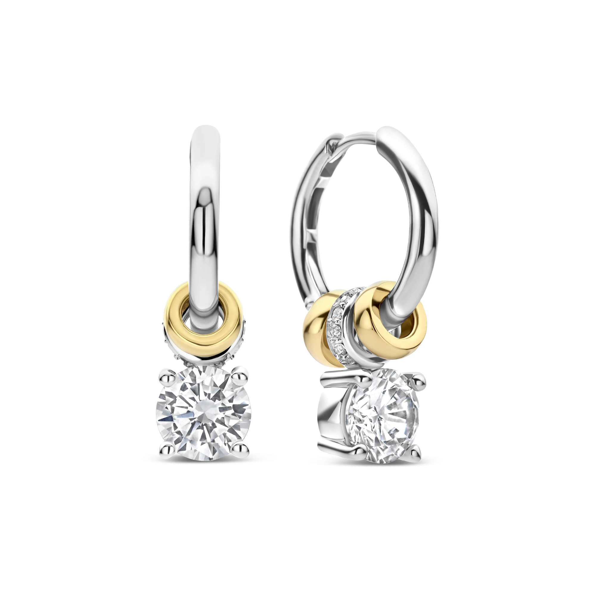 Ti Sento Milano - Zilveren klapcreolen, Charm Hoops, incl. oorbedels met zirconia, 24x7mm, deels verguld - 78103ZY