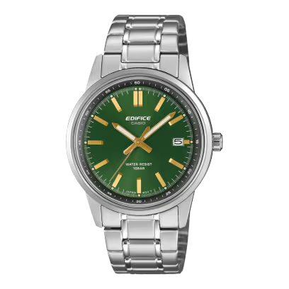 Entdecken Sie die Casio Edifice EFR-109D-3AER Herrenuhr mit silberfarbenem Edelstahlarmband und gr&uuml;nem Zifferblatt. Ausgestattet mit Datumsfunktion, Mineralglas und bis 100 m wasserdicht. Tragen Sie diese stilvolle, runde Uhr zu formellen oder legeren Anl&auml;ssen. Ein zeitloses Accessoire f&uuml;r den modernen Mann, das Stil und Funktionalit&auml;t vereint.