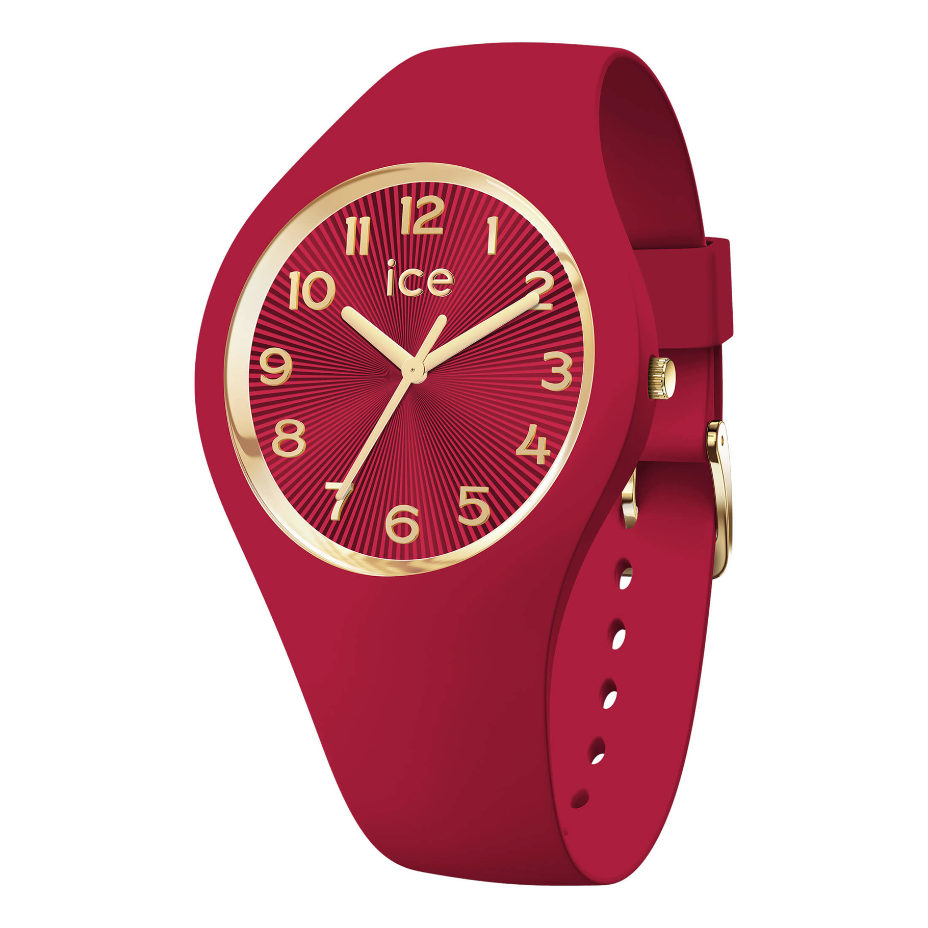 De ICE champagne Loulou red - S37 - 3H met modelnummer 026176 is een elegante en nikkelvrije polshorloge van onbekend merk. Dit horloge heeft een ronde, rode wijzerplaat met Arabische cijfers en een quartzbeweging. De siliconen band is 16 mm breed. Waterbestendig tot 10 ATM, perfect voor dagelijks gebruik en lichte wateractiviteiten.