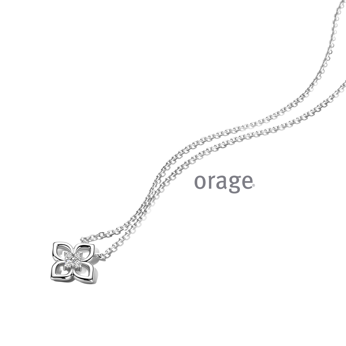 Orage zilveren ketting bloem met diamand LGD 0.16ct