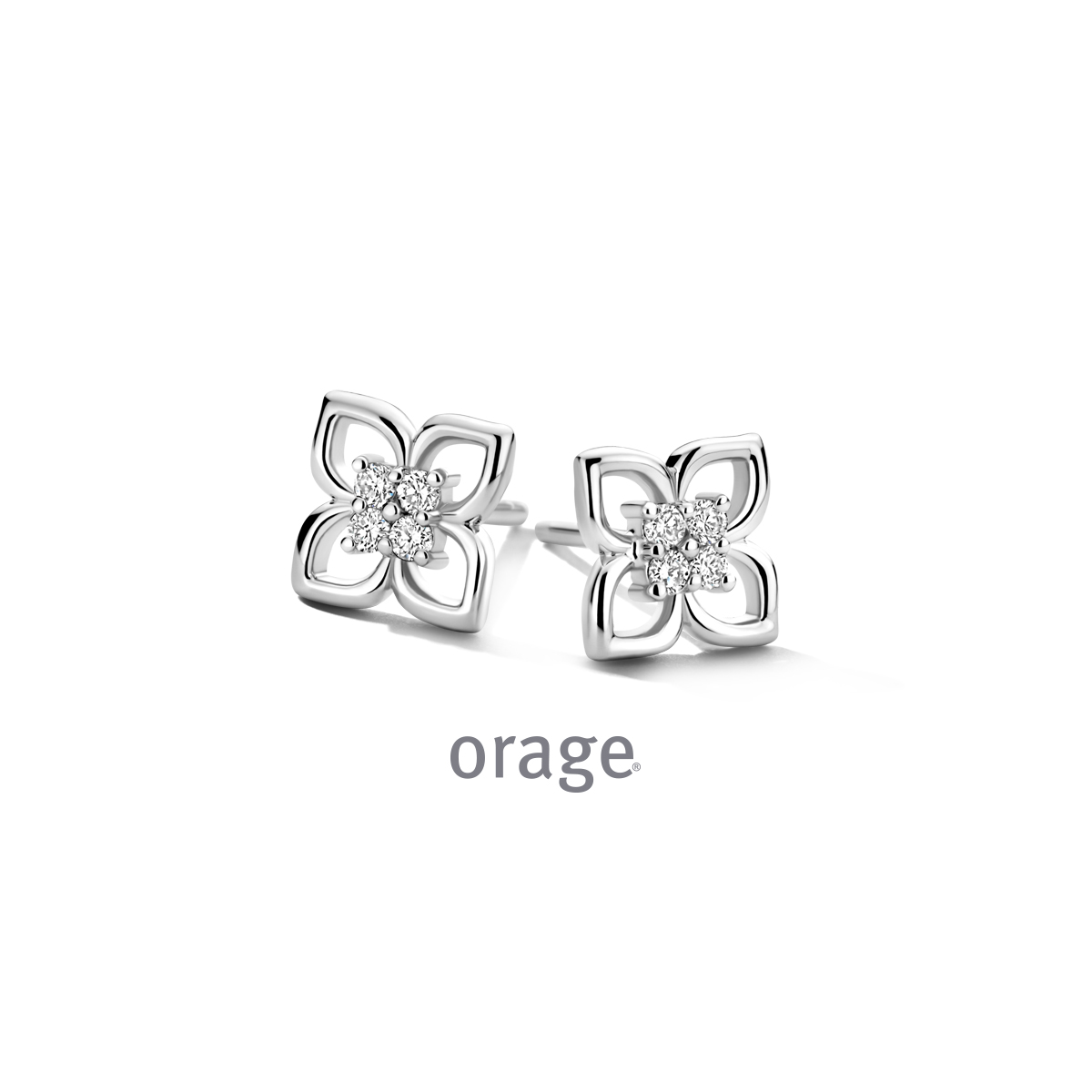 Orage zilveren oorstekers bloem met diamand LGD 0.12ct