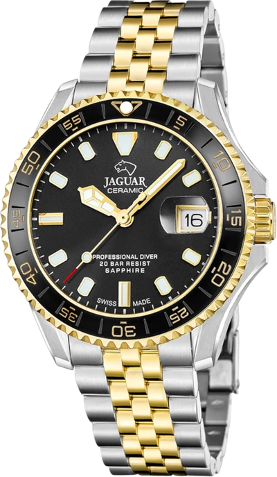 De J1055/1 horloge is een stijlvol polshorloge met een kast van 41,5 mm, gemaakt van roestvrij staal. Het heeft een goud-zilverkleurige band en een handige datumfunctie. Draag dit horloge bij zowel formele als casual gelegenheden voor een verfijnde look. Perfect te combineren met gouden of zilveren accessoires.