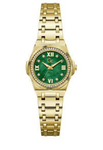 GC Quartz dames pols horloge staal met stalen band goud kleurig model GC Z92002l9. 10 ATM waterdicht.