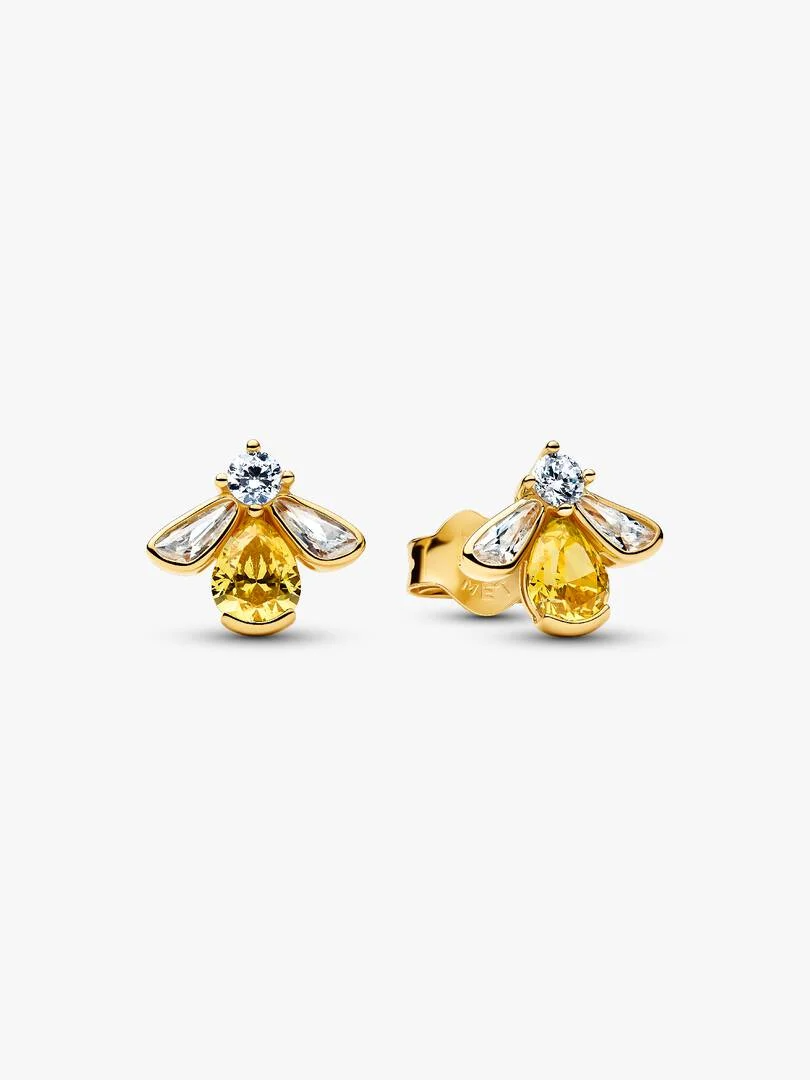 Bee 14k gold-plated stud earrings with vibrant yellow and clear cubic zirconia 