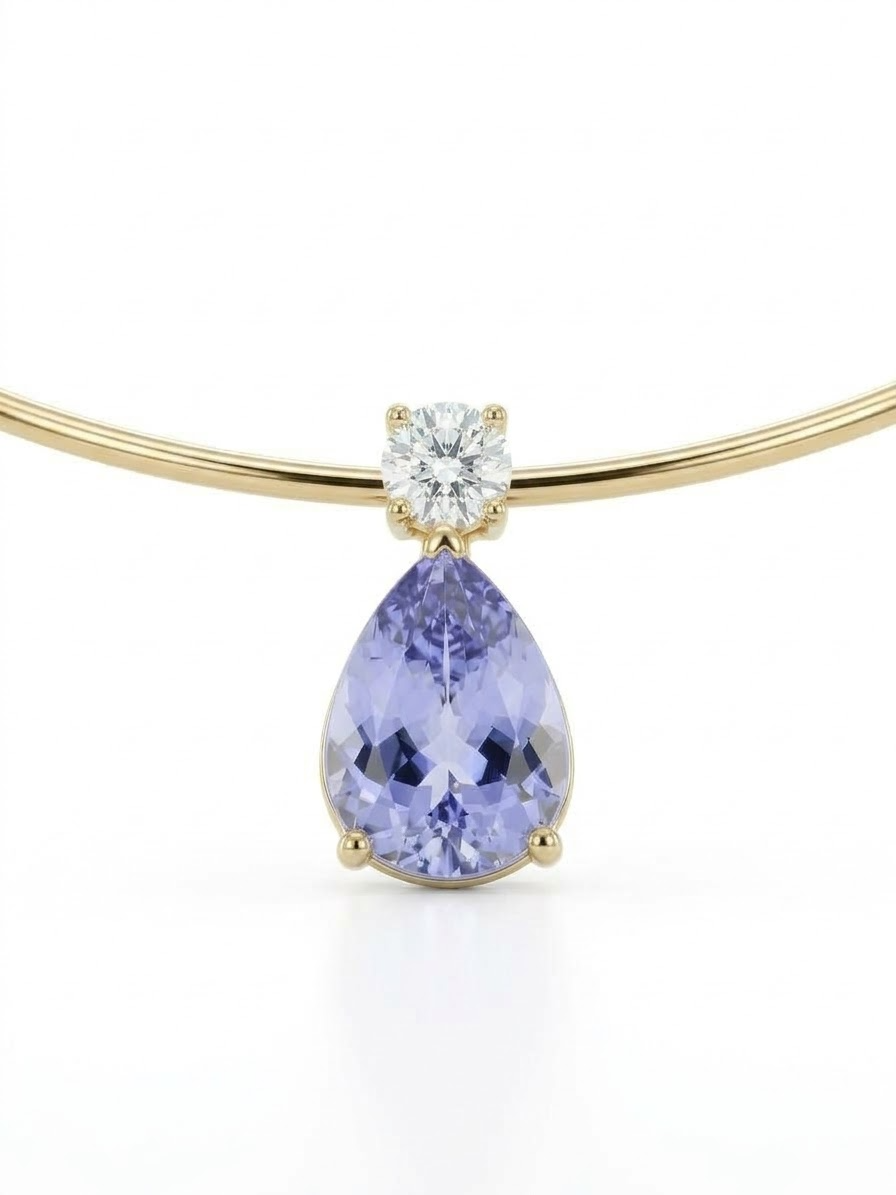 Hanger 18 karaat geel goud met tanzanite 3.93ct en natuurlijke briljant 0.37ct 