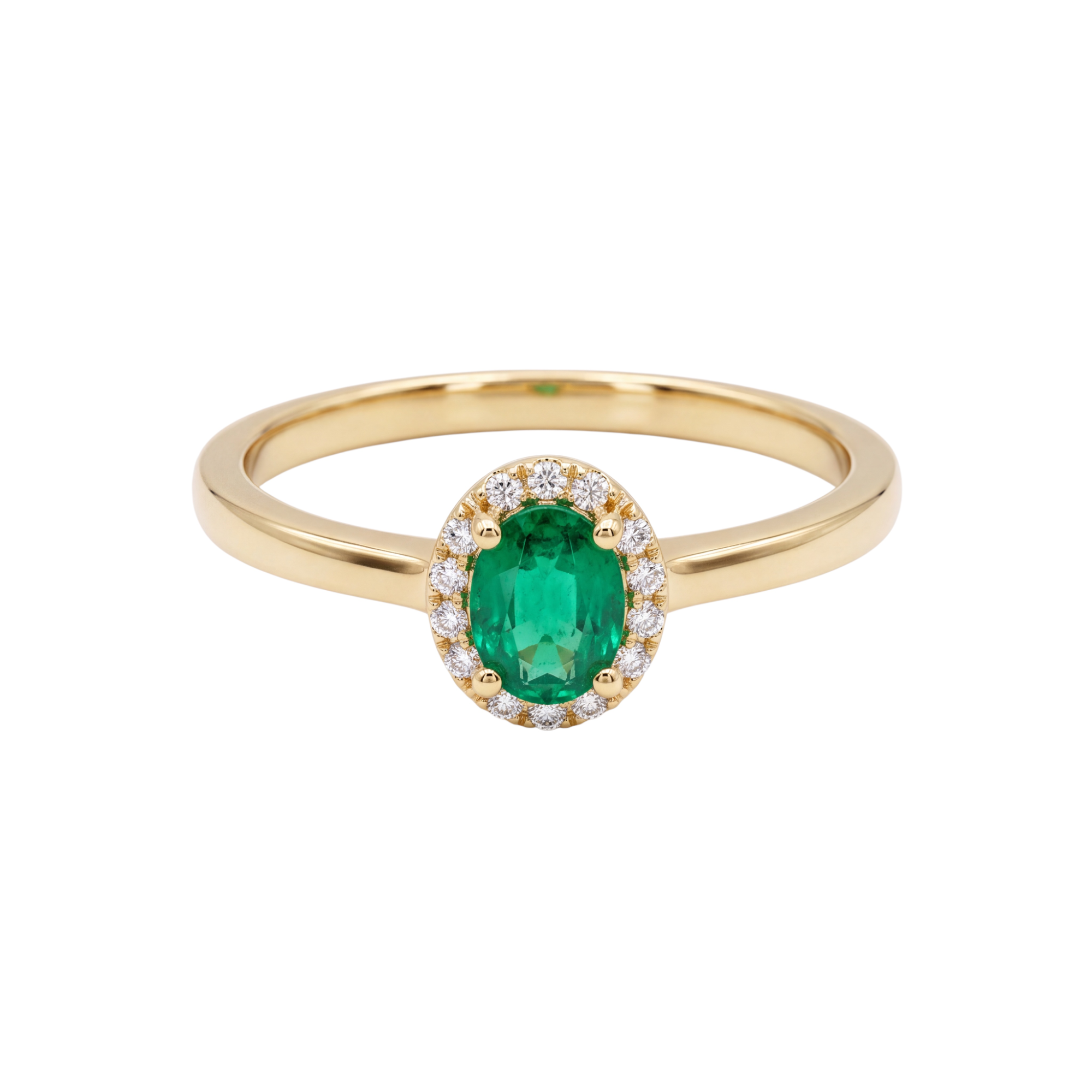 Schitter met koninklijke verfijning dankzij deze 14 karaat geelgouden smaragd ring van Juwelier Rijk. Het tijdloze entourage ontwerp heeft een levendige ovale smaragd als centraal middelpunt, omarmd door een krans van 0.08 ct H/SI kwaliteit diamanten. Een sierlijk juweel vol intense kleur en schittering. Kom deze gouden damesring bewonderen en passen bij Juwelier Rijk aan de Heiligeweg 10 in Amsterdam of bestel direct online.