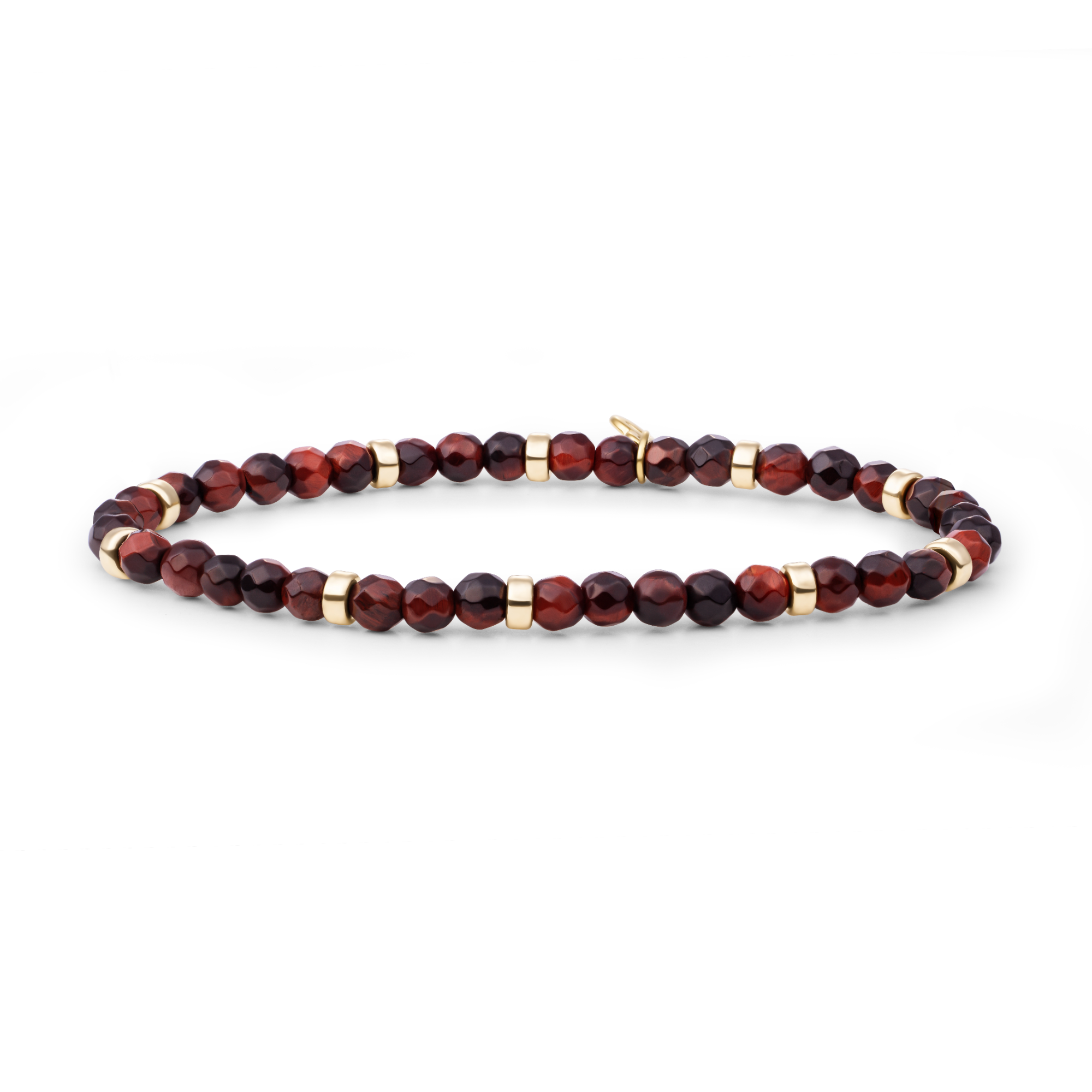 De Bracelet Red Tiger Eye Roundel Interstellar - Gold (model SBG-GEM15-MIX-RDL) is een elegante armband met rode tijgeroog stenen en een 18 cm goud verguld ontwerp. Gemaakt van 925 sterling zilver, is het hypoallergeen en nieuw. Draag het solo voor een verfijnde look of combineer met andere sieraden voor een modieuze uitstraling. Perfect voor elke gelegenheid.
