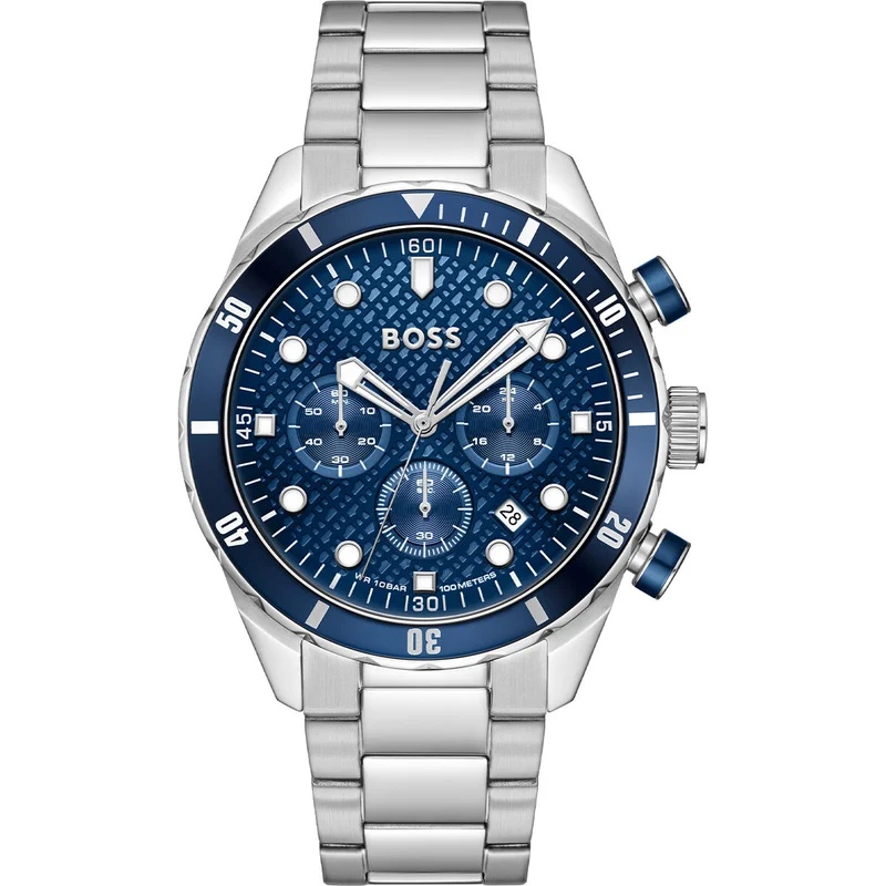 Hugo Boss Heren horloge zilverkleurig met blauwe wijzerplaat