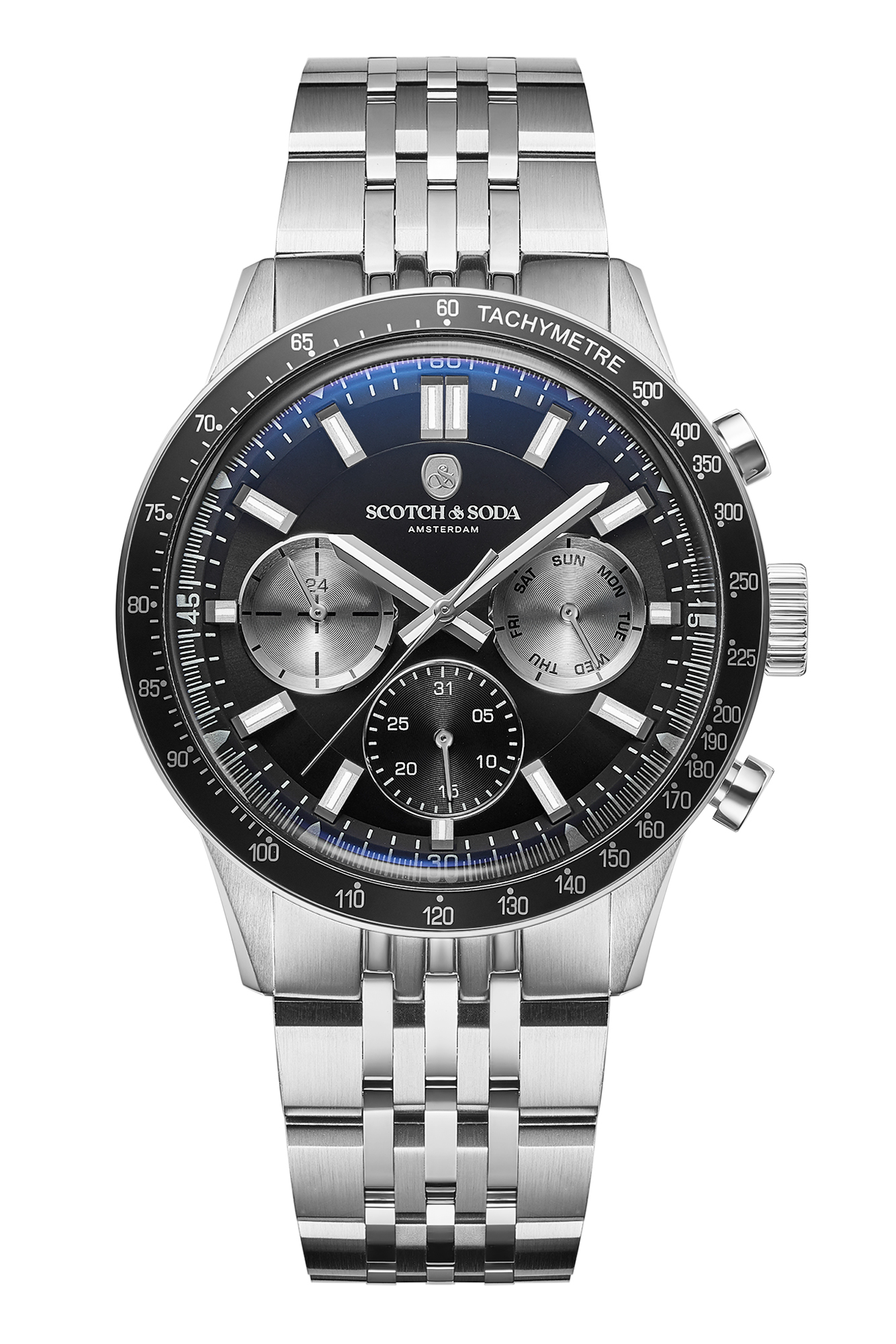 Dit stijlvolle Scotch & Soda (SSM.104A) horloge combineert een klassiek design met een moderne, stoere look. Met zijn ronde, zilverkleurige kast van hoogwaardig roestvrij staal en een robuuste diameter van 43 mm is dit model een echte blikvanger om de pols. Het uurwerk straalt pure klasse uit en past perfect bij zowel een casual jeans als een formele outfit.