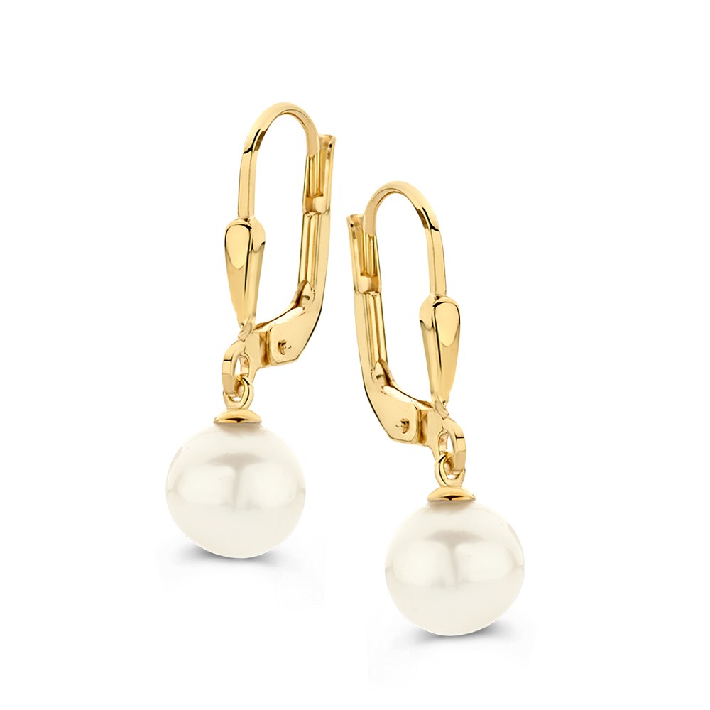 Excellent Jewelry - 14kt Geelgouden oorhaken met zoetwaterparels 22x7mm - OB137831