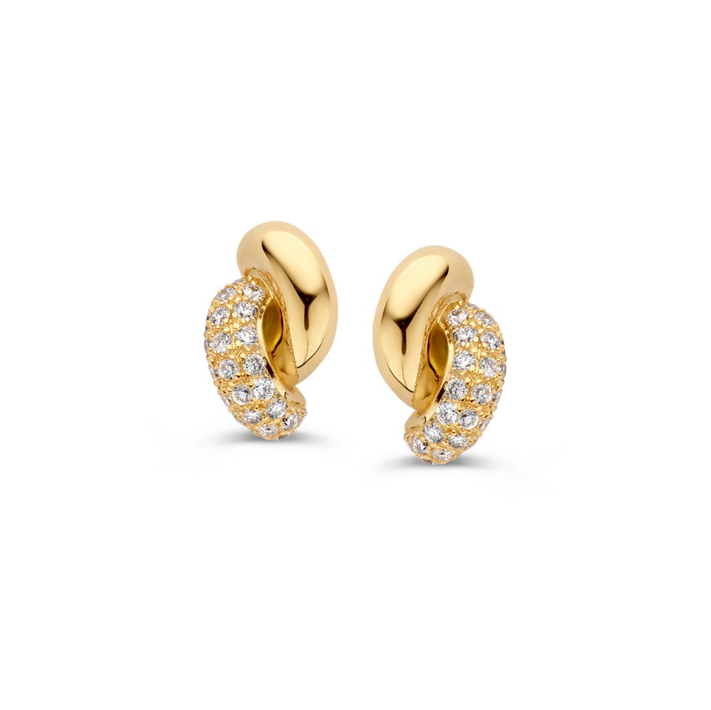 Excellent Jewelry - 14kt geelgouden Elegante oorknoppen met knoop design, gezet met verfijnde diamanten 8x5.3mm - OP117949