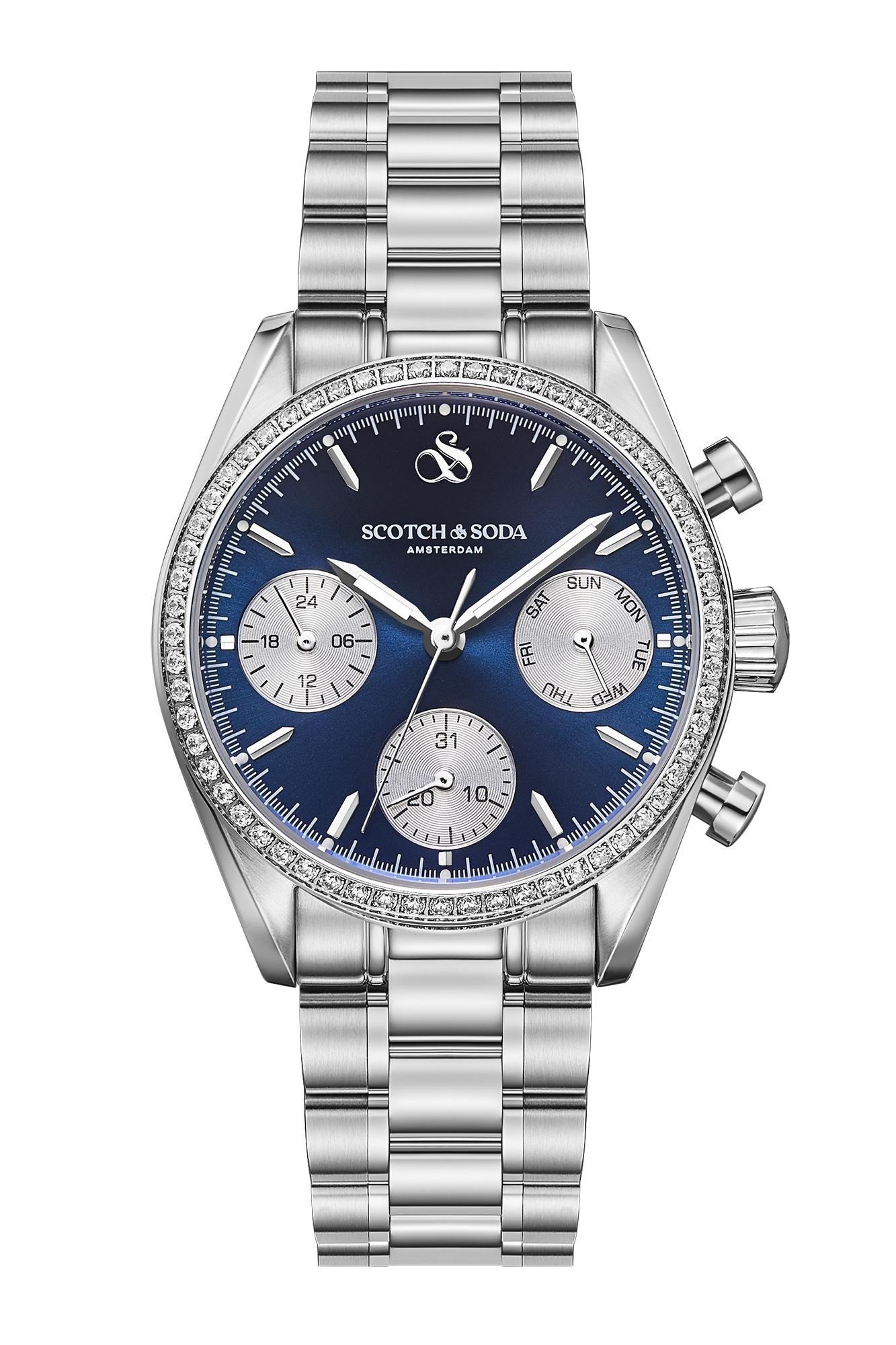Scotch & Soda Dames  Zilver blauwe wijzerplaat met zirconium gezet
