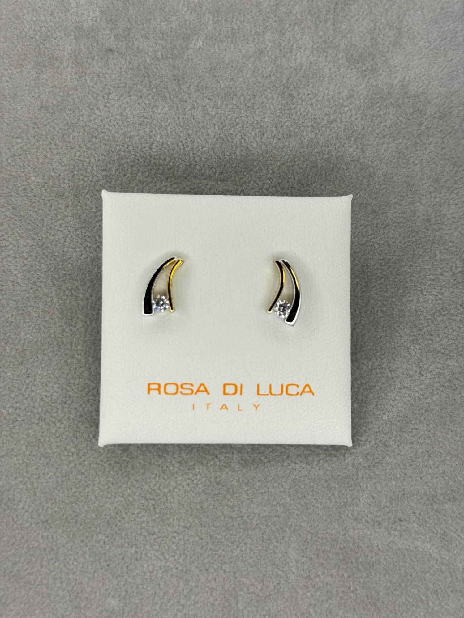 Rosa di Luca zilver verguld oorknop met zirkonia 