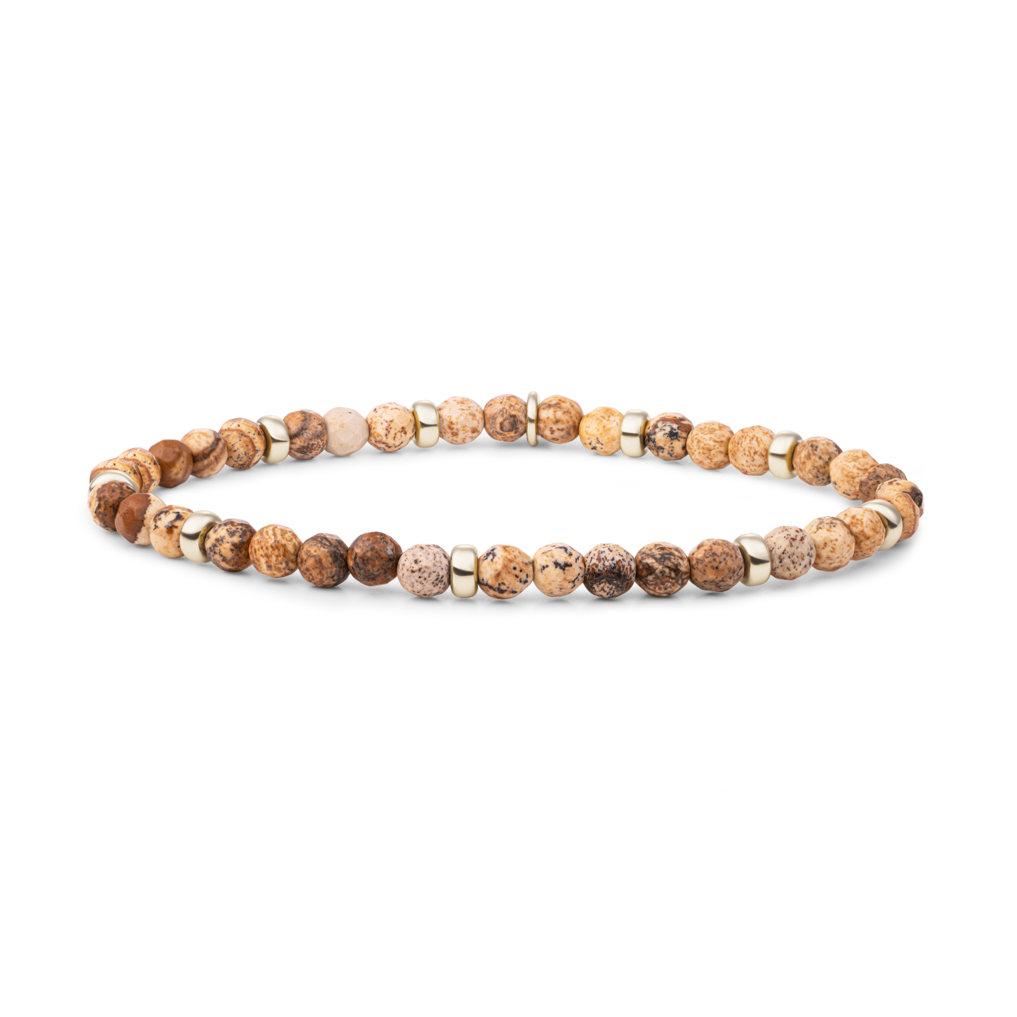 De Bracelet I Landscape Jasper Roundel Interstellar Gold (modelnummer SBG-GEM22-MIX-RDL) heeft prachtige eigenschappen zoals goud verguld, gemaakt van 925 sterling zilver, en is hypoallergeen. De bruine kleur geeft een elegante uitstraling. Draag deze armband als een subtiele maar verfijnde toevoeging aan elke outfit. Perfect voor dagelijkse stijl of speciale gelegenheden.