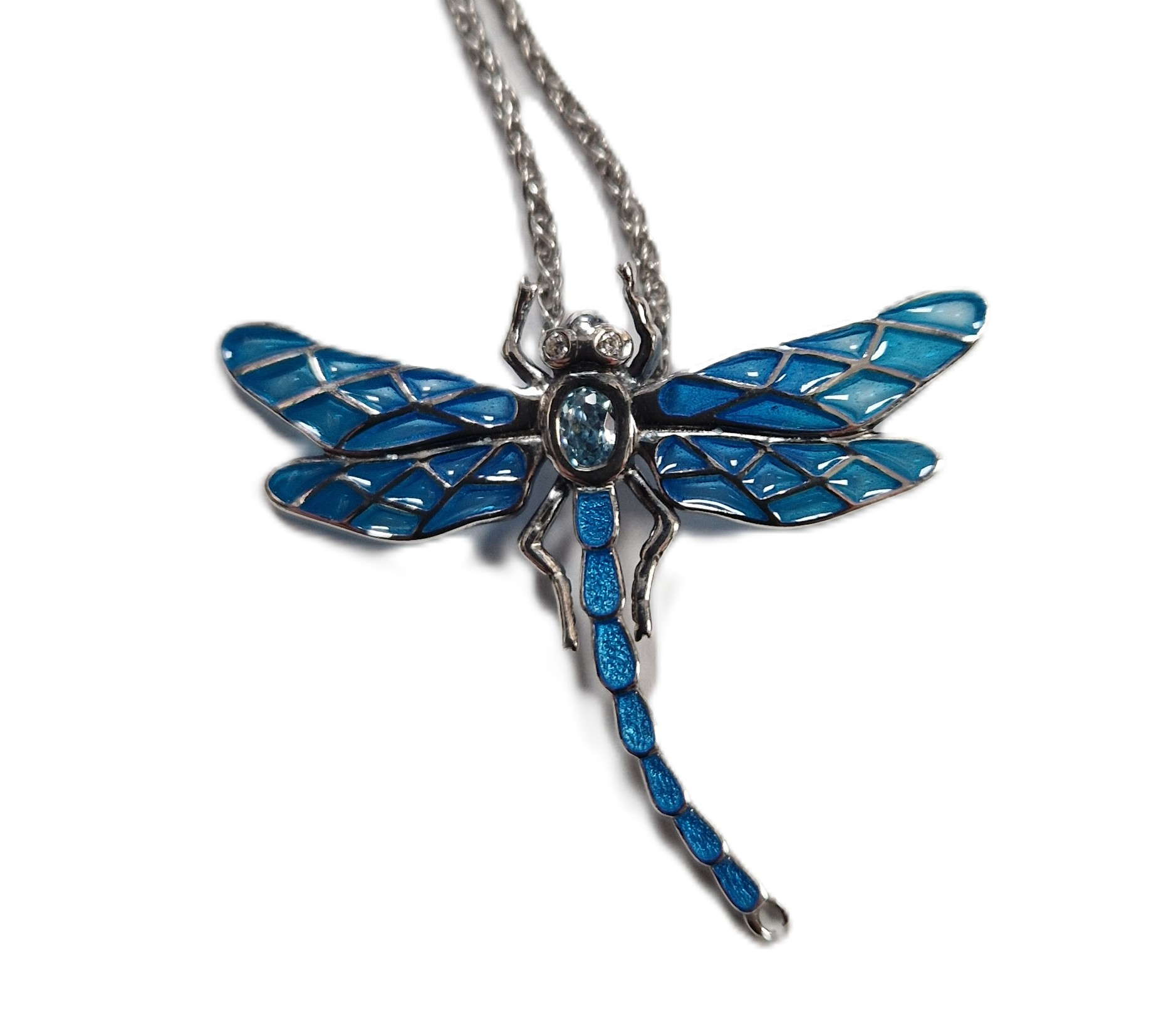zilveren hanger libelle emaille met zilveren collier