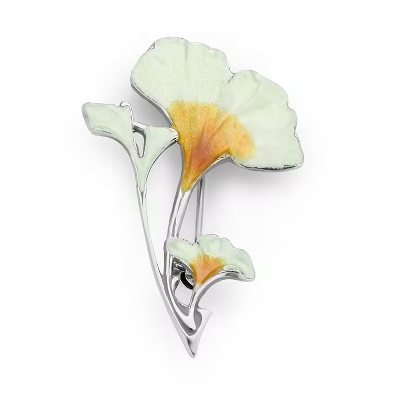 zilveren emaille ginko broche/hanger