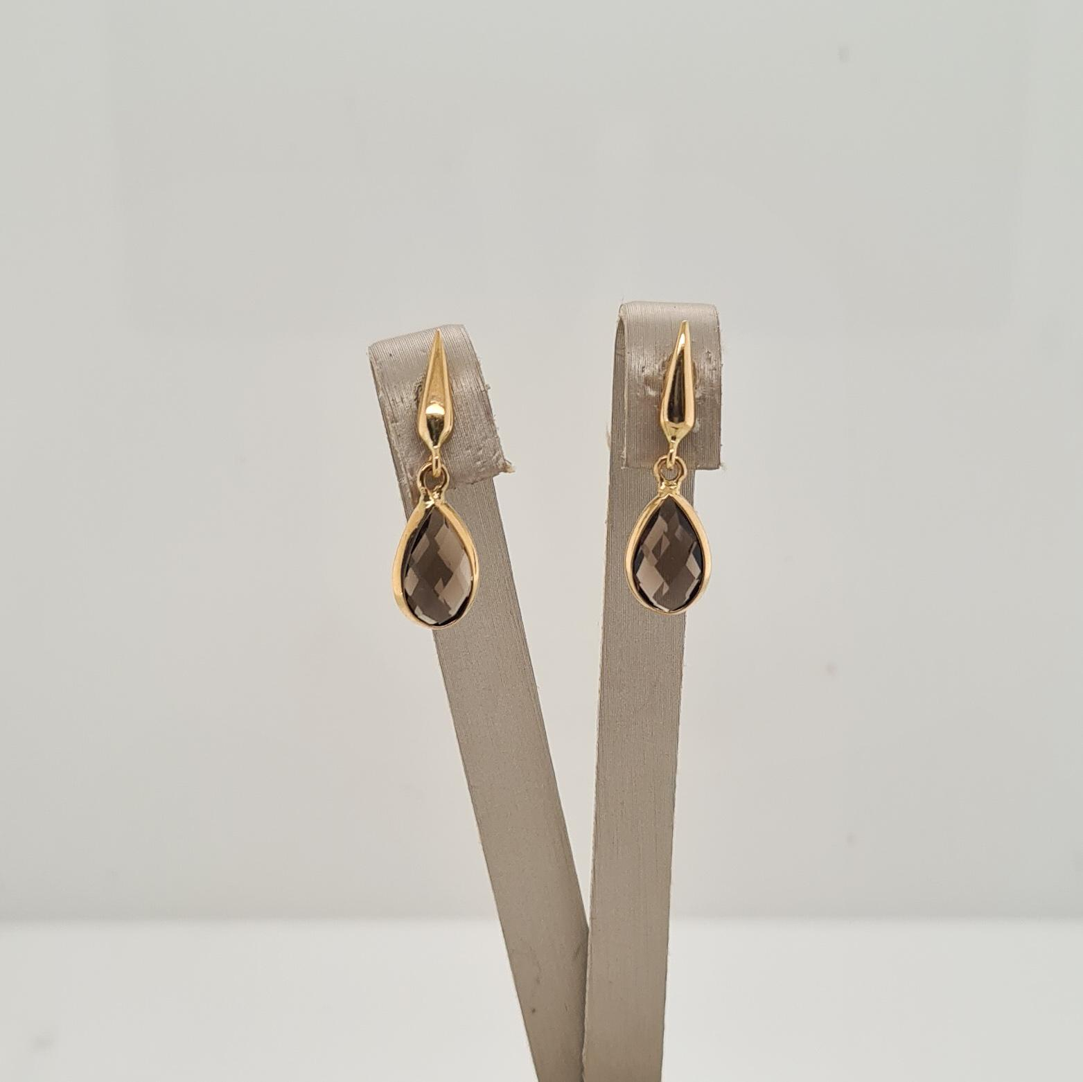 14krt gouden oorsieraden met rookkwarts