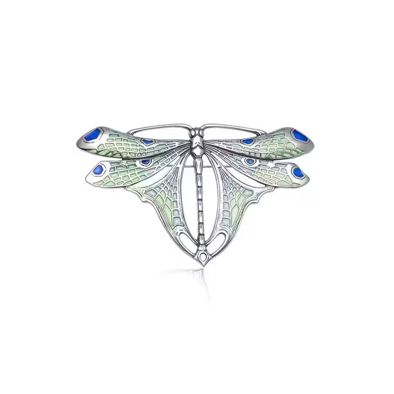 zilveren broche emaille libelle