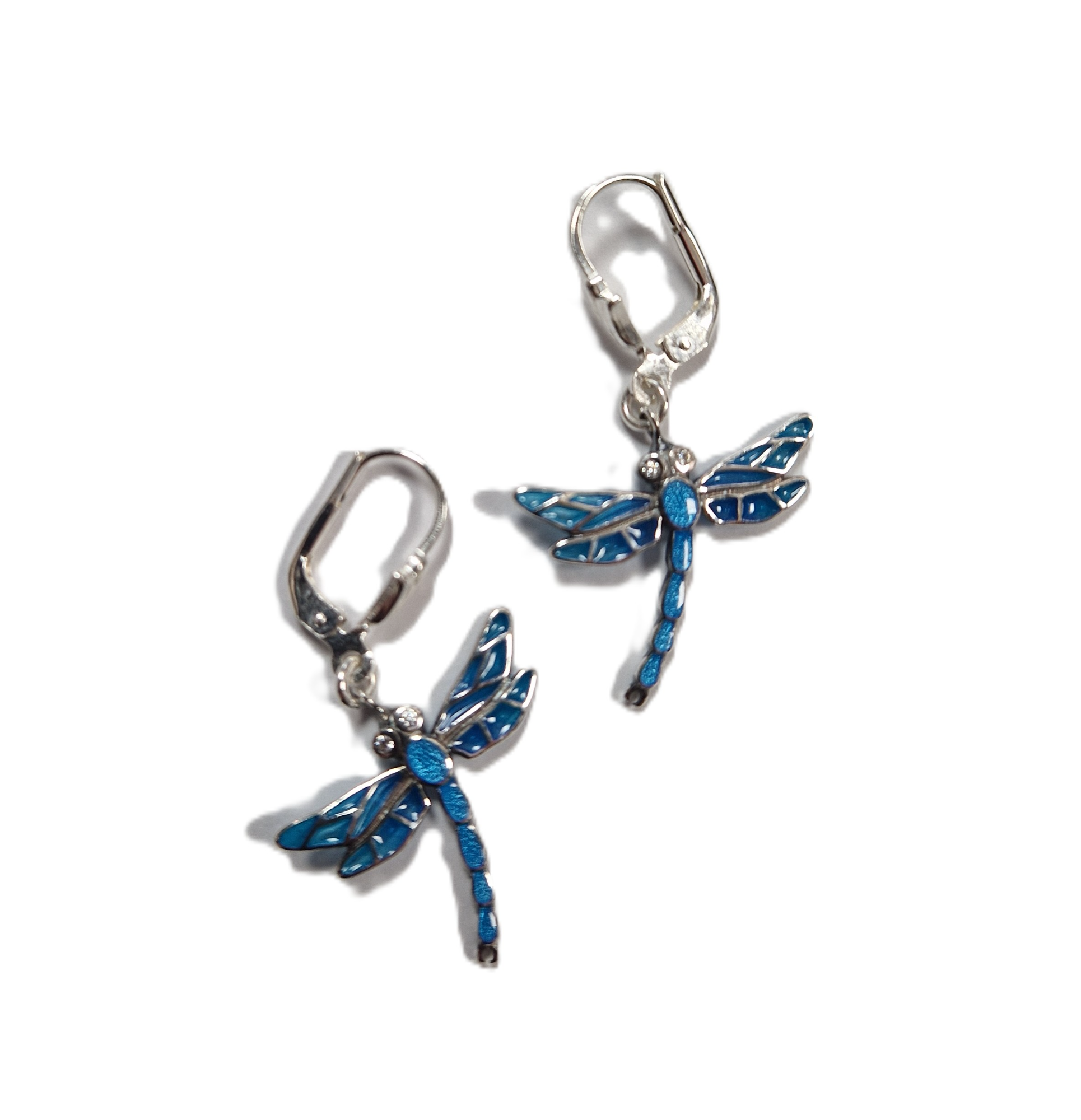 zilveren oorhangers emaille libelle
