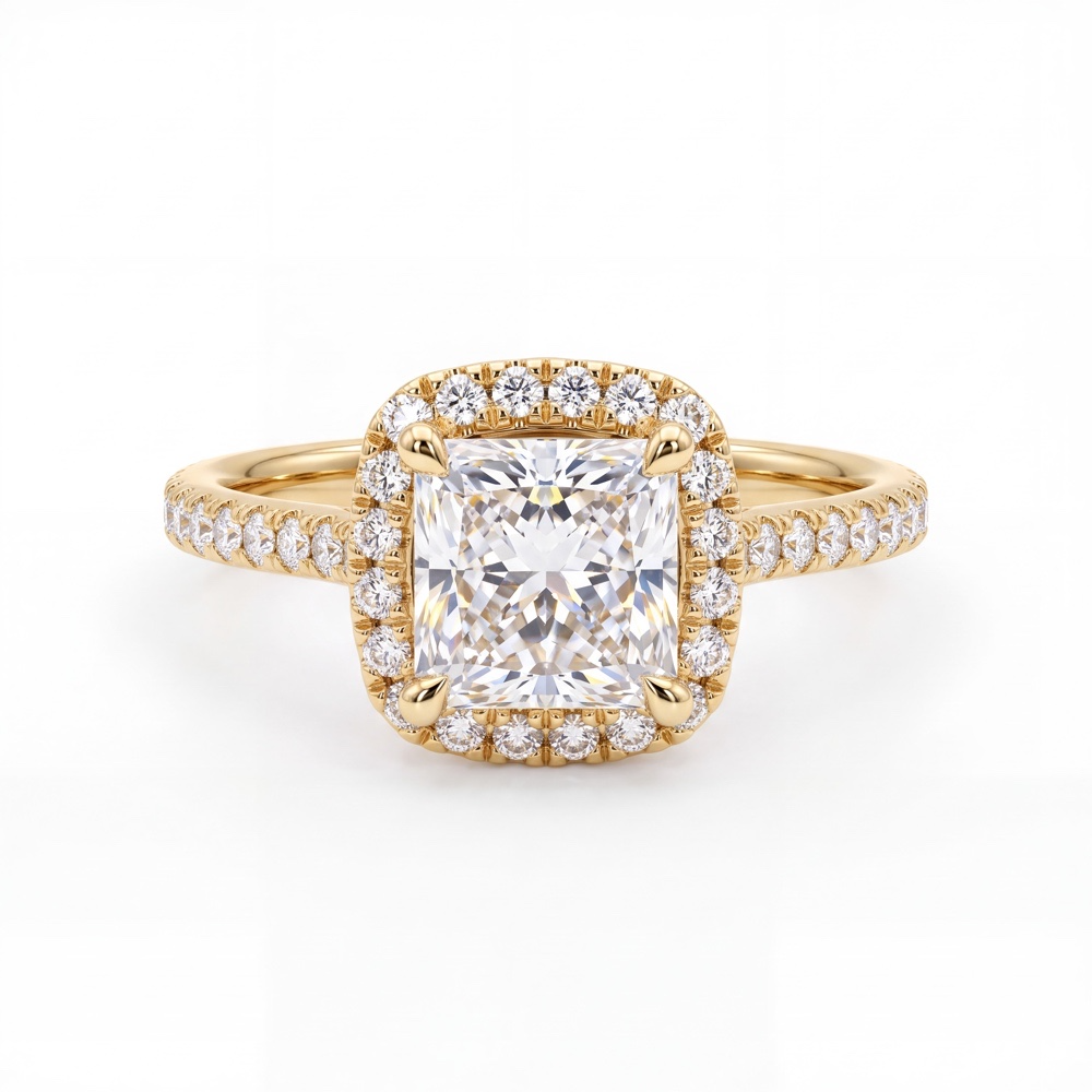 Schitter in Amsterdam met tijdloze duurzaamheid

Laat je liefde bezegelen met een meesterwerk van Juwelier Rijk in Amsterdam. Deze adembenemende verlovingsring is ontworpen om direct te betoveren. Centraal staat een indrukwekkende 1.55 karaat lab grown diamant met een schitterende prinses-stijl (princess cut) en een uitzonderlijke helderheid en kleur (E-kleur, VVS2, gecertificeerd door het gerenommeerde IGI).

Wat deze ring op de foto extra uniek maakt, is de verfijnde halo-omlijsting en de pav&eacute;-zetting op de ringband, bezet met nog eens 0.25 karaat aan schitterende zijdiamanten. Dit geheel is handgemaakt van massief 18 karaat geelgoud, wat zorgt voor een warme, koninklijke uitstraling die een leven lang meegaat.