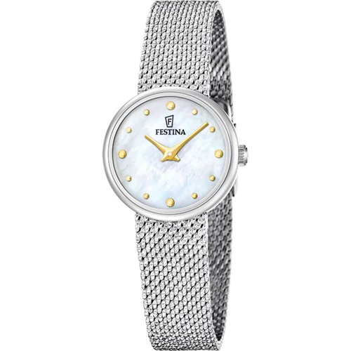 Draag dit elegante polshorloge om uw pols voor een verfijnde en tijdloze uitstraling. Perfect voor elke gelegenheid en gemakkelijk te combineren met zowel casual als formele kleding voor een elegante touch. Milanese band en parelmoer lichte ronde wijzerplaat. 