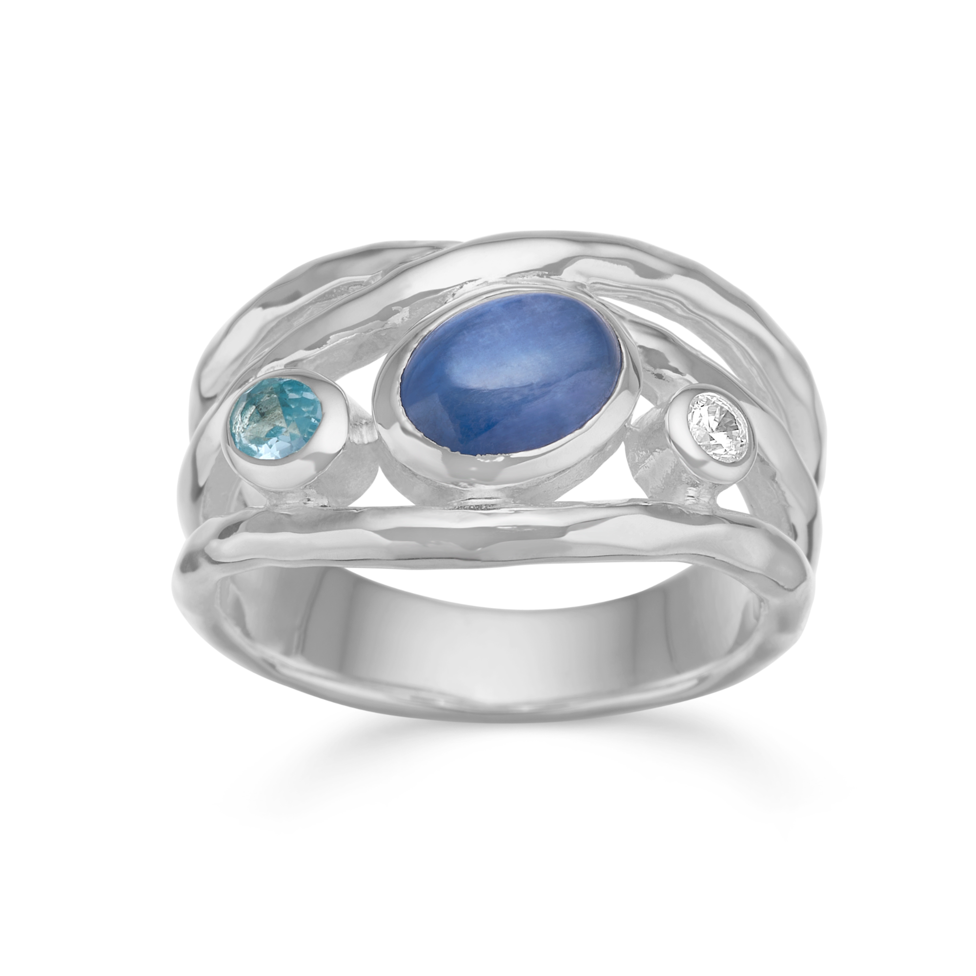 Rabinovich zilveren ring Frosty Blue met kyaniet, blauwe topaas en zirkonia.