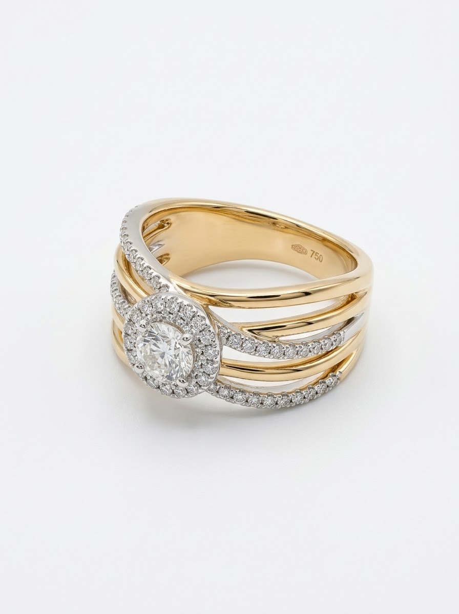 ring 18 karaat wit en geel goud met 0.60ct natuurlijke briljanten (65 stuks)