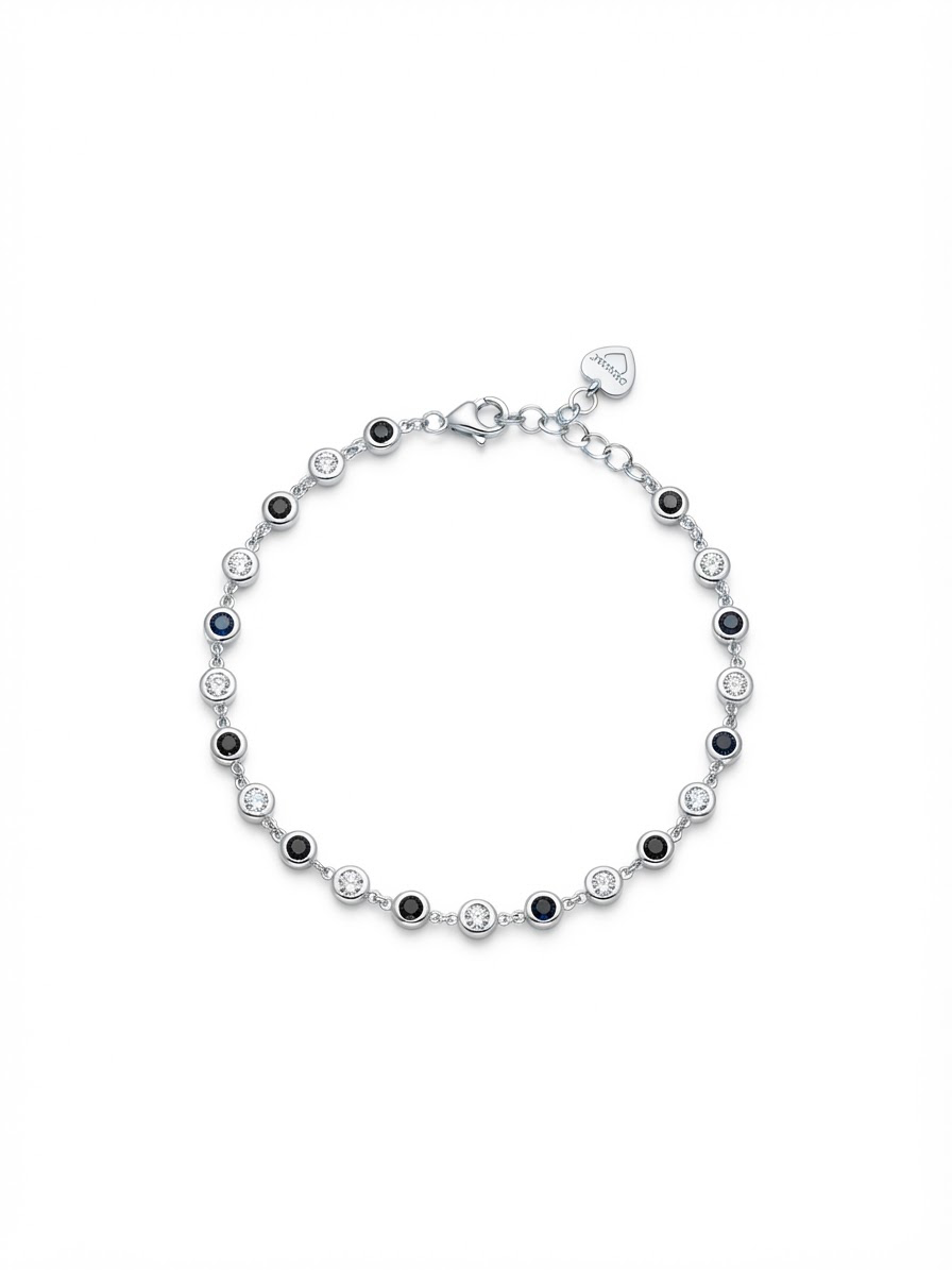 Zilveren armband zirkonia zwart/wit