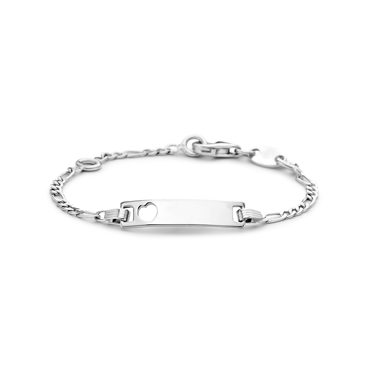 graveerarmband hart figaro plaat 4,2 mm 9 - 11 cm zilver gerhodineerd