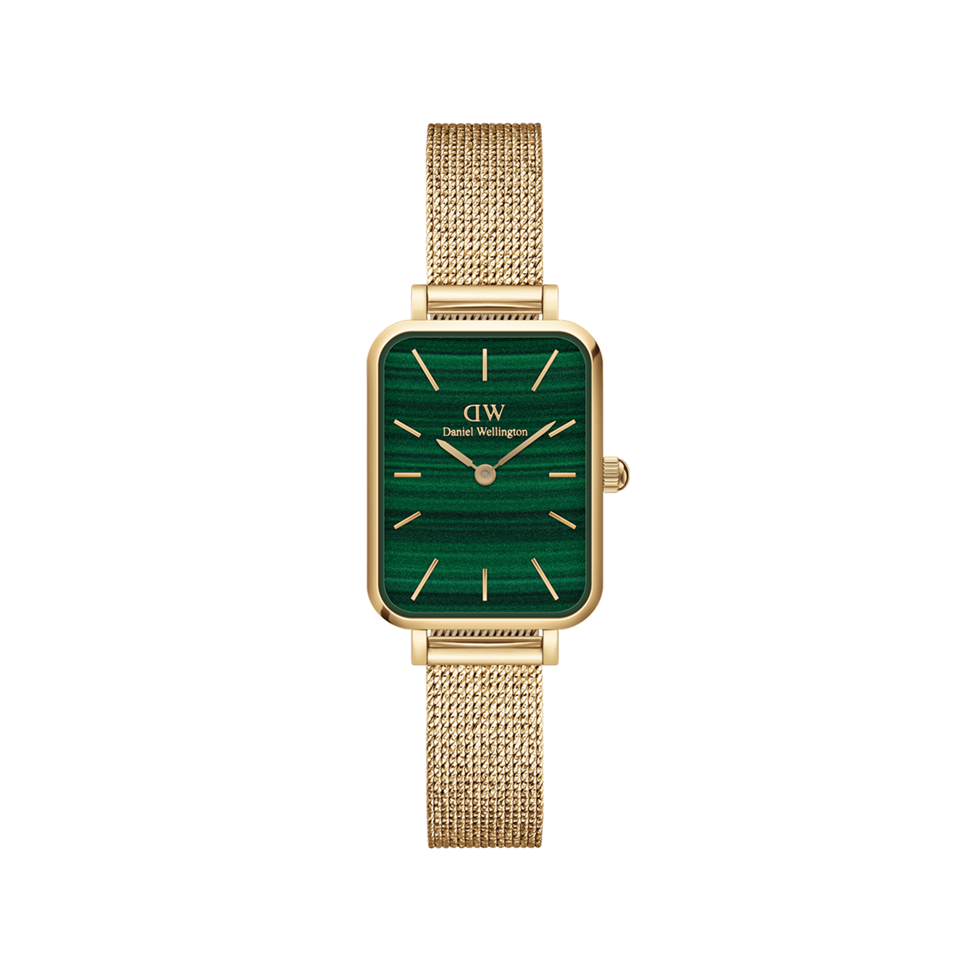 Dit is een prachtig polshorloge van het merk Daniel Wellington uit de collectie: 'QUADRO'.

Verdere specificaties zijn:
Kastmaat: 20X26 mm
Kastkleur: goud
Wijzerplaatkleur: groen
Bandmaat: 10mm
Bandkleur: goud
Bandmodel: milanees
Bandmateriaal: edelstaal