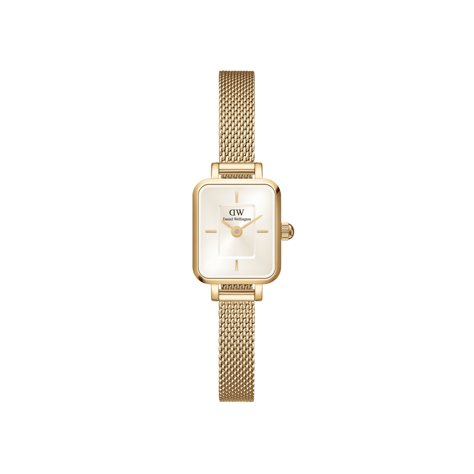 Ontworpen op het snijvlak van horloges en sieraden, heeft de Quadro Mini veel te onthullen. Ons kleinste horloge tot nu toe heeft een compacte Quadro-wijzerplaat in champagne met een verfijnde sunray-afwerking en twee indexmarkeringen voor een minimalistische look. De stofachtige mesh-armband heeft de delicate allure van een elegante armband; het is echter uitwisselbaar, waardoor het stuk nog veelzijdiger wordt. Zoals de meeste van onze horloges, is dit uurwerk gemaakt van duurzaam 316L roestvrij staal, met een hoogwaardige plating in goud. Dus draag het als een horloge en hou ervan als een voortreffelijk sieraad!