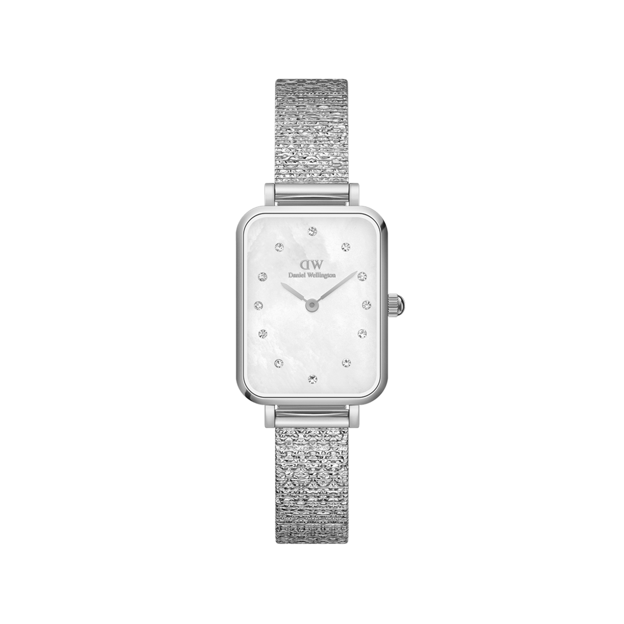 Dit is een horloge van het merk Daniel Wellington uit de collectie QUADRO. Het horloge heeft een rechthoekige kast. Daarnaast heeft het horloge een band in de kleur zilver.