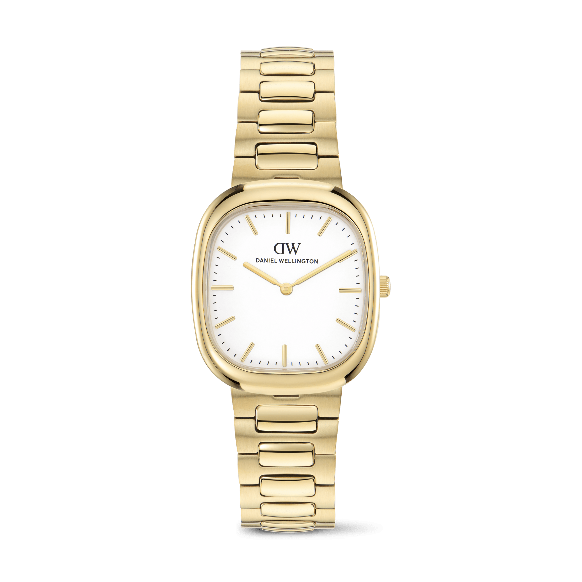 This men's watch from the Cort collection brings together a 30 &times; 38 mm cushion case, off-white sunray dial, and polished H-link bracelet in a unified gold tone. The warm metal finish creates a cohesive look that pairs naturally with gold jewelry, while the structured bracelet gives the rectangular form a balanced, finished presence at the wrist. - Recycled stainless steel with gold PVD plating delivers a consistent warm finish across the case and H-link bracelet, resisting wear while coordinating effortlessly with gold-tone rings, bracelets, and necklaces. - The off-white sunray dial beneath mineral glass softens the overall tone and adds subtle depth as the light shifts, keeping the time display legible without harsh contrast. - A quartz movement provides reliable everyday timekeeping, while 3 ATM water resistance is designed for rain and light splashes rather than swimming. - The butterfly buckle adjusts to wrists from 150 to 205 mm, offering a secure fit and a clean closure that maintains the bracelet's polished appearance. It transitions easily from tailored workwear to relaxed weekend dressing, bringing warmth and structure without feeling overly formal. The gold tone and cushion shape offer quiet distinction that does not require extra embellishment.