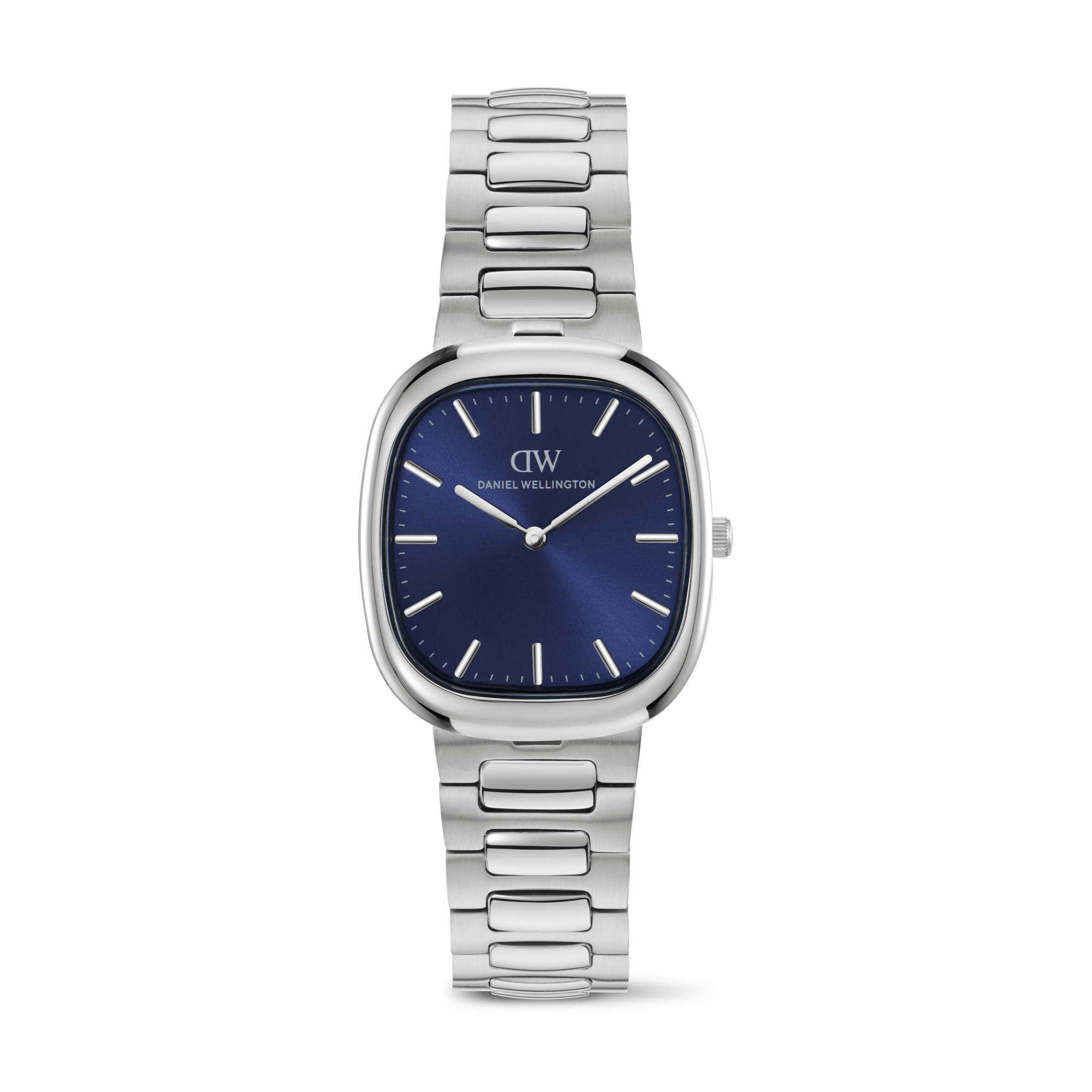 This men's watch from the Cort collection pairs a 30 &times; 38 mm silver-tone cushion case with a blue sunray dial and polished H-link bracelet. The cool metal and deeper dial color create a composed contrast that works naturally from weekday routines to evening plans, while the structured bracelet gives the rectangular form a balanced, finished look. - Recycled stainless steel forms both the case and the polished H-link bracelet, creating a consistent silver-tone surface that resists wear and coordinates easily with other silver accessories. - The blue sunray dial beneath mineral glass catches the light subtly, adding depth to the face while keeping the time display clear and easy to read. - A butterfly buckle adjusts to wrists from 5.85 to 7.995 inches (150 to 205 mm), providing a secure fit and a clean front profile without excess hardware. - Quartz movement supports reliable daily timekeeping, while 3 ATM water resistance is suited to rain and light splashes rather than swimming. The blue-and-silver combination brings quiet character to tailored shirts and casual layers alike. Clean proportion and material clarity matter more here than added ornament.