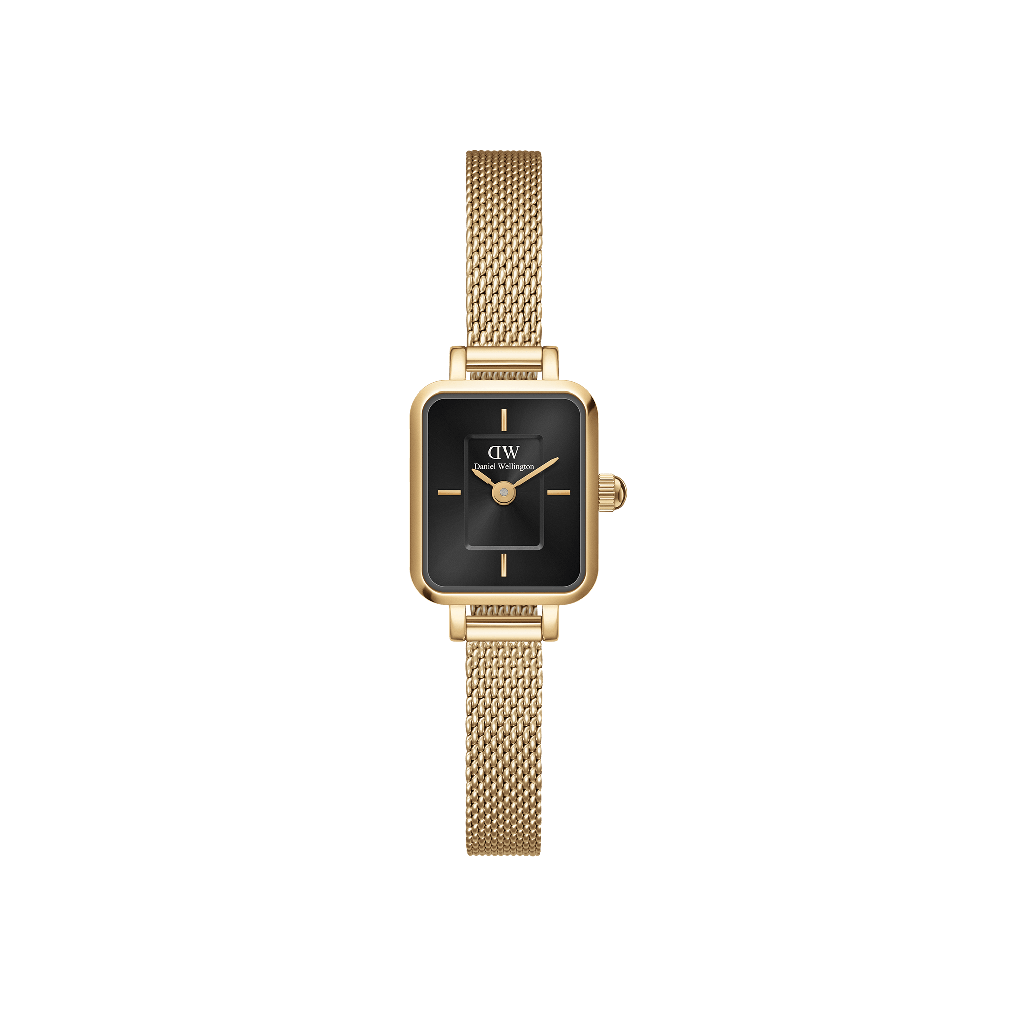 Ontworpen op het snijvlak van horloges en sieraden, heeft de Quadro Mini veel te onthullen. Ons kleinste horloge tot nu toe heeft een compacte Quadro-wijzerplaat van onyx met een verfijnde sunray-afwerking en twee indexmarkeringen voor een minimalistische look. De stofachtige mesh-armband heeft de delicate allure van een elegante armband; het is echter uitwisselbaar, waardoor het stuk nog veelzijdiger wordt. Zoals de meeste van onze horloges, is dit uurwerk gemaakt van duurzaam 316L roestvrij staal, met een hoogwaardige plating in goud. Dus draag het als een horloge en hou ervan als een voortreffelijk sieraad!