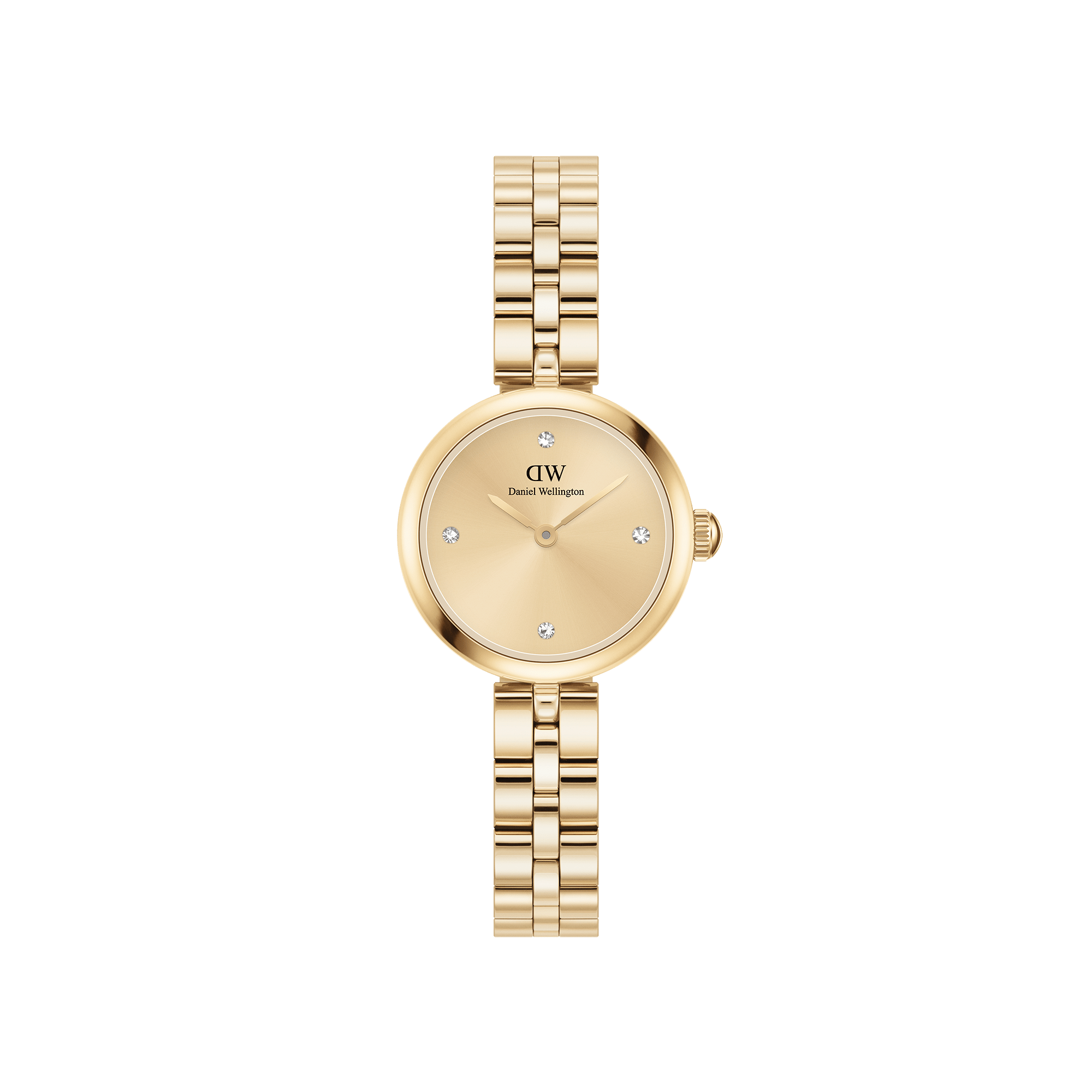Elan Lumine, de eerste cross-over tussen onze sieraden- en horlogecollecties, deelt dezelfde delicate silhouet- en logo-ontwerpdetails als de gelijknamige stukken. Voorzien van een band met 3 schakels en kristallen op de gouden unitone-wijzerplaat.