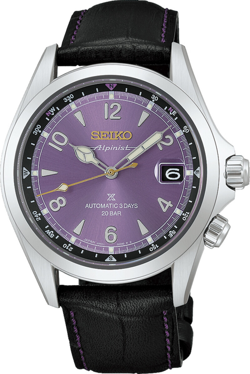 SEIKO PROSPEX ALPINIST 145TH ANNIVERSARY HBC006
Dit herenhorloge behoort tot de Prospex serie. De horloges in deze serie zijn speciaal gemaakt voor avonturiers. De sportieve modellen zijn van hoogwaardige kwaliteit en voorzien van een solar of automatisch uurwerk. Dit model is uitgevoerd in een gelimiteerde oplage van 7000 exemplaren wereldwijd.

Dit horloge is uitgevoerd met een paarse wijzerplaat waarop de tijd en datumaanduiding duidelijk af te lezen zijn. De horlogekast heeft een diameter van 39,5 millimeter en is gemaakt van edelstaal. De extra kroon op de 4-uurs positie zorgt ervoor dat de bezel als kompas gebruikt kan worden. Het horloge loopt op een automatisch uurwerk. Dit uiterst precieze uurwerk wordt aangedreven d.m.v. de beweging van de pols, en genereert op deze manier een gangreserve van 72 uur. Voor de drager is dit perfect: geen stilstaand horloge en batterijwissels meer. Het horloge is tot 200 meter waterdicht en daarom geschikt voor alle wateractiviteiten. Daarnaast is het horloge voorzien van een saffierglas en een bruine leren band met vouwsluiting. De Seiko HBC006 is perfect voor heren die op zoek zijn naar een sportief polshorloge van hoogwaardige kwaliteit.