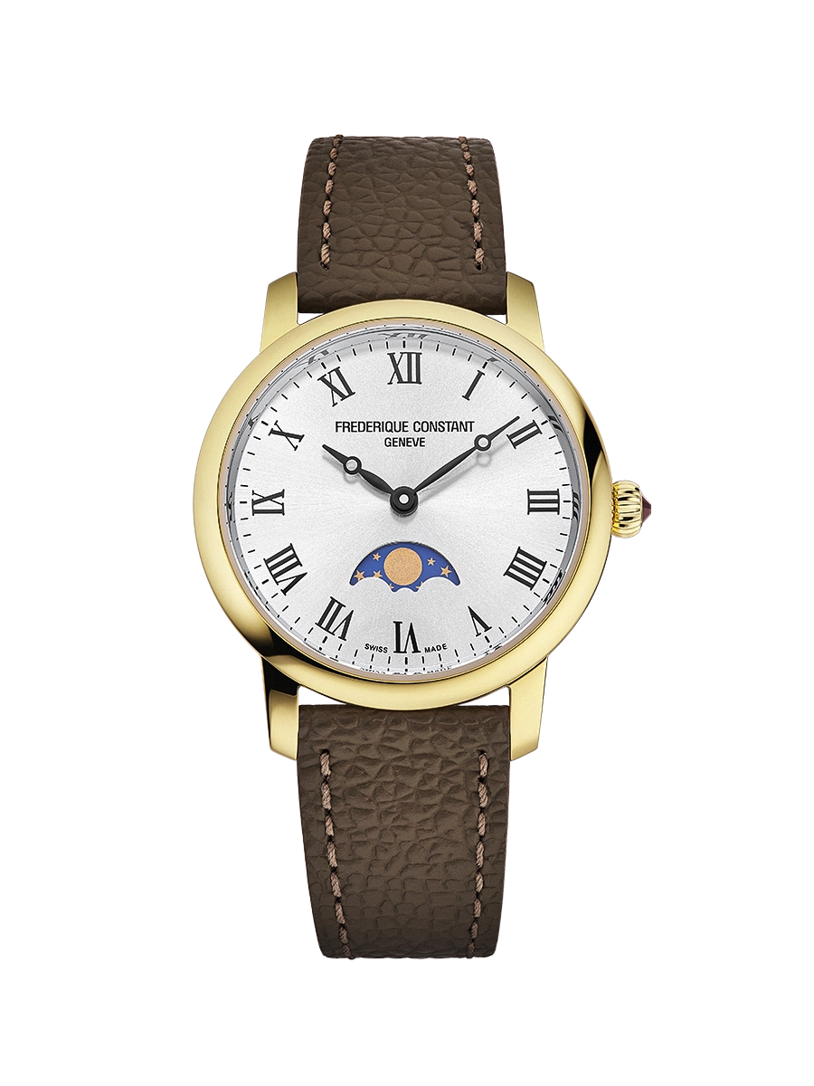 De Frederique Constant Classic Slimline FC-206RS1S5 is een elegante polshorloge met een goudkleurige roestvrijstalen kast en bruine leren band. Het ronde, dunne ontwerp heeft een analoge wijzerplaat met Romeinse cijfers, beschermd door saffierglas. Ideaal voor formele gelegenheden. Draag dit Zwitserse quartz horloge en geniet van tijdloze stijl en comfort. 

