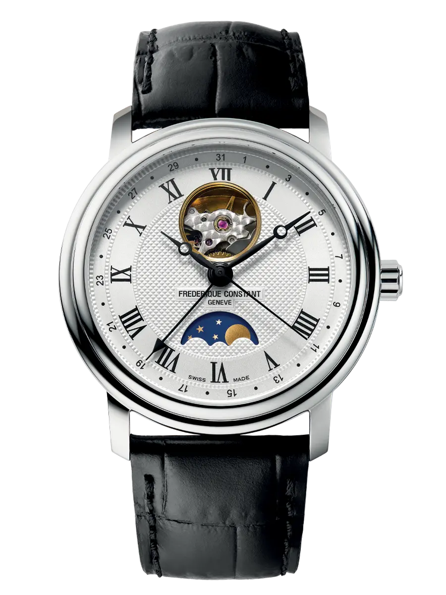 De Frederique Constant Classic FC-335MC4P6 horloge combineert elegantie en functionaliteit. Met een Zwitsers automatisch uurwerk, roestvrijstalen kast, saffierglas en een zwarte leren band straalt het stijl uit. De analoge wijzerplaat met Romeinse cijfers in zilverkleur zorgt voor een klassieke uitstraling. Perfect voor formele gelegenheden of dagelijks gebruik. De waterdichtheidsniveau van 6 en nikkelvrije materialen garanderen comfort en duurzaamheid.