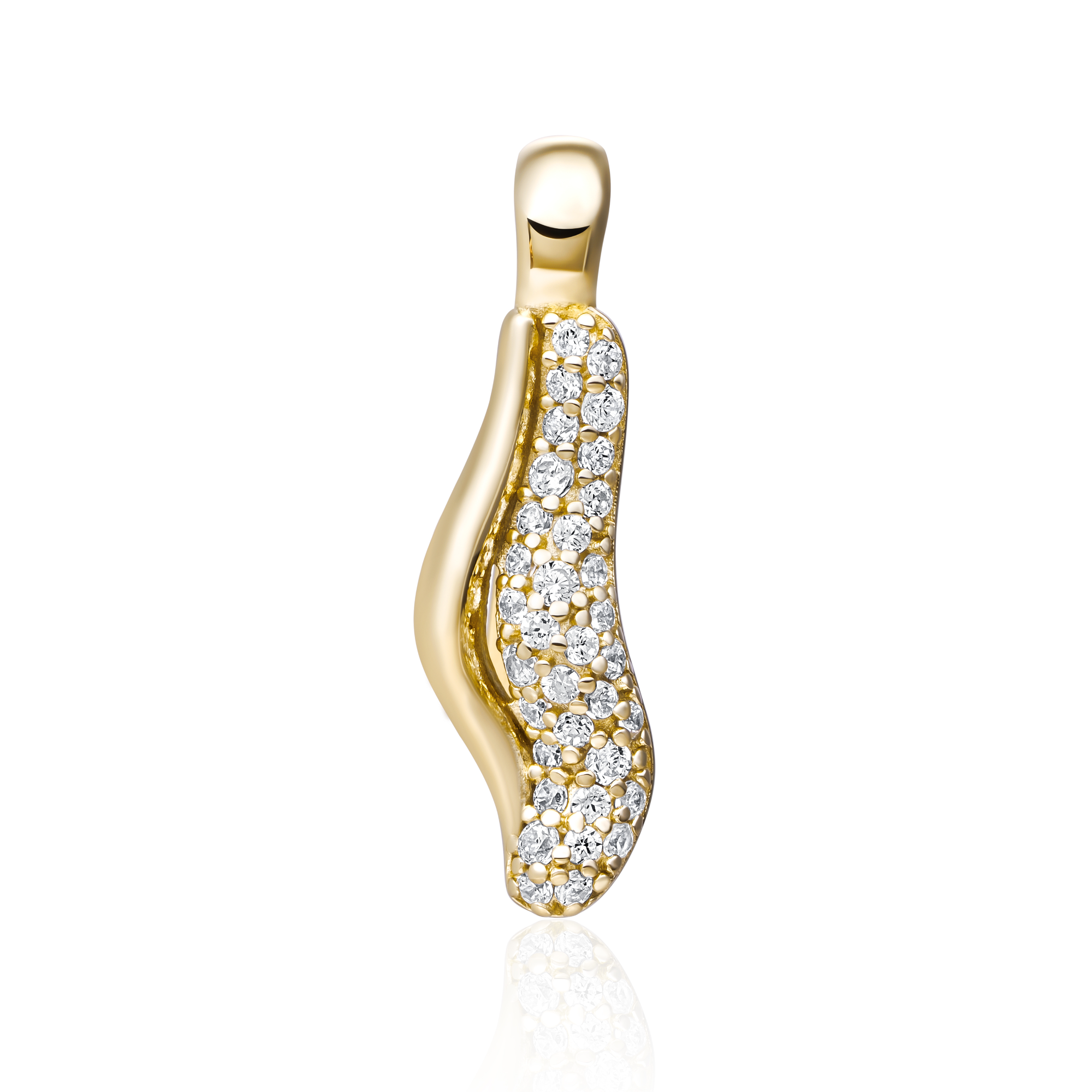 De Pendant I Pave Twirl Clip Gold - CZ, modelnummer PENG32, is een prachtige hanger van verguld 925 sterling zilver. Het is hypoallergeen en nieuw, met een schitterende gouden kleur. Draag deze chique hanger aan een fijne ketting voor een verfijnde en elegante look, perfect voor zowel dagelijkse als speciale gelegenheden.